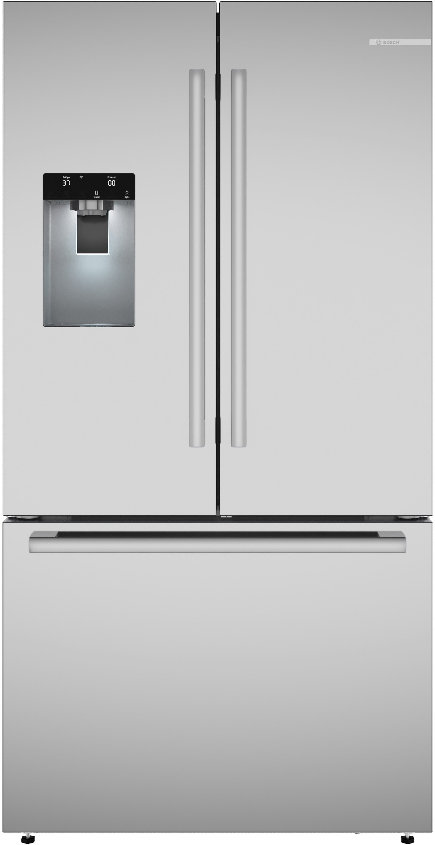 Bosch B36FD52SNS Standard-Depth 500 Series 26-cu ft 3 -Door Smart Compatible French Door Refrigerator with Ice Maker with Water and Ice Dispenser ( Stainless Steel ) ENERGY STAR Certified