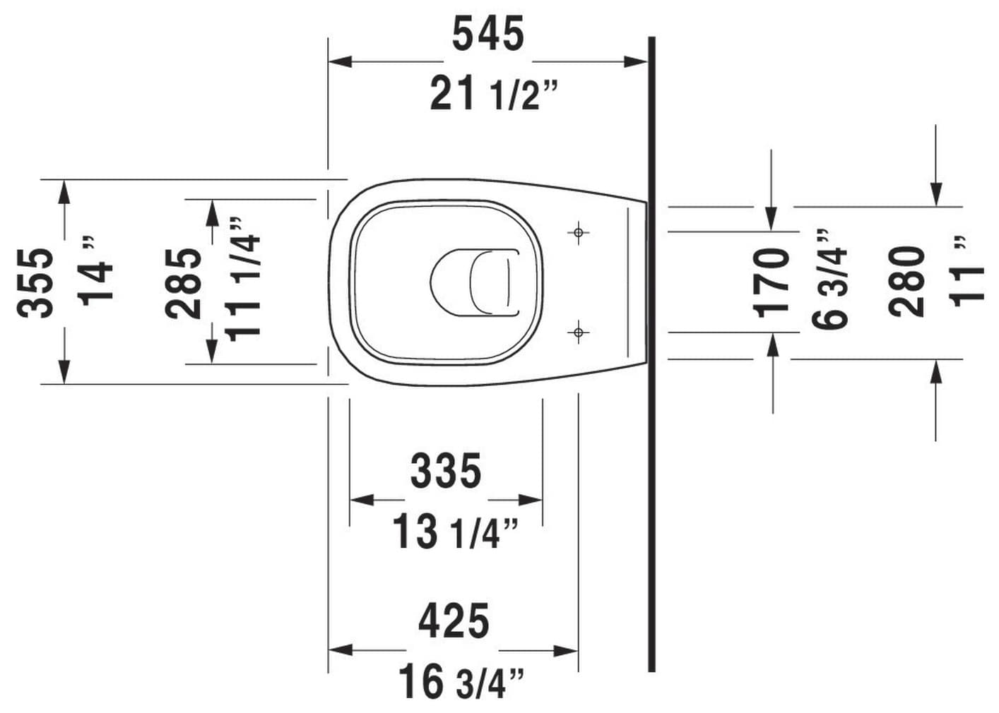 White Wall Mounted Dual Flush Elongated Toilet Bowl