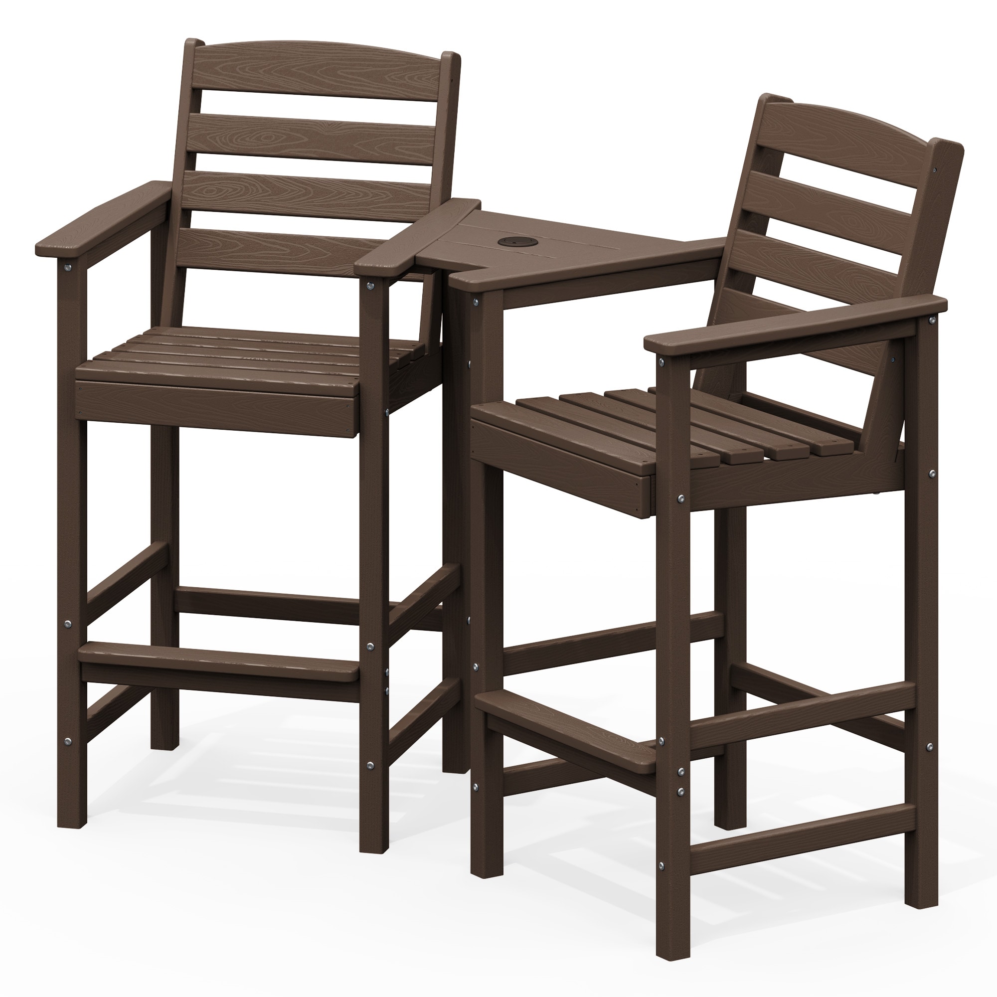 VOUA JYLTGBY-CO HDPE Patio Adirondack Chairs Set of 2 with Connecting Tray Set of 2 Coffee HDPE Frame Stationary Adirondack Chair with Slat Seat