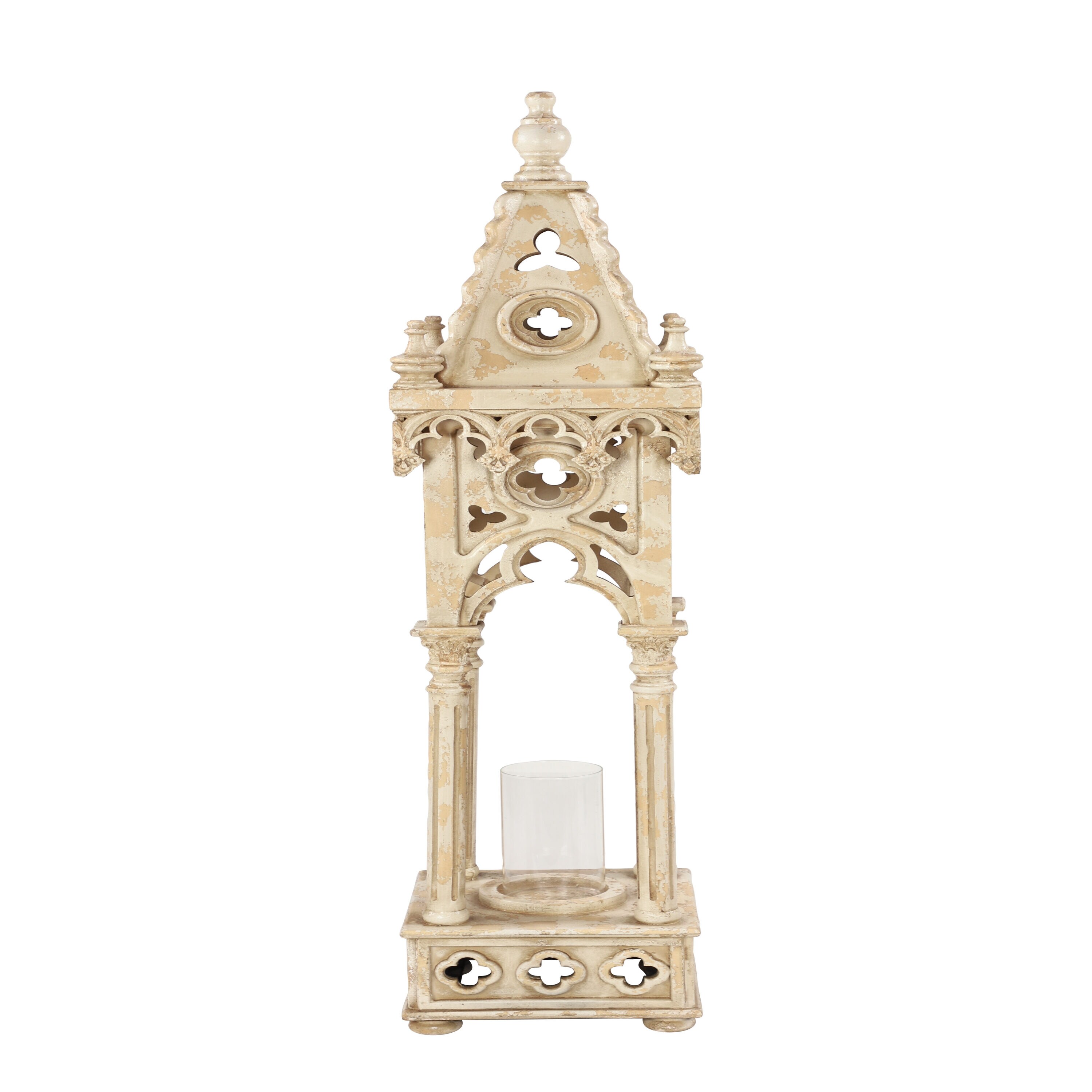 Elegant White Wood Vintage Hanging Candle Lantern - 12" x 55"