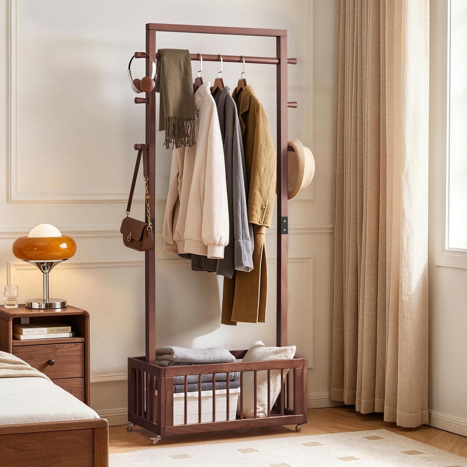 Naturefalls Coat Racks - Pine Freestanding Coat Rack with Storage ...