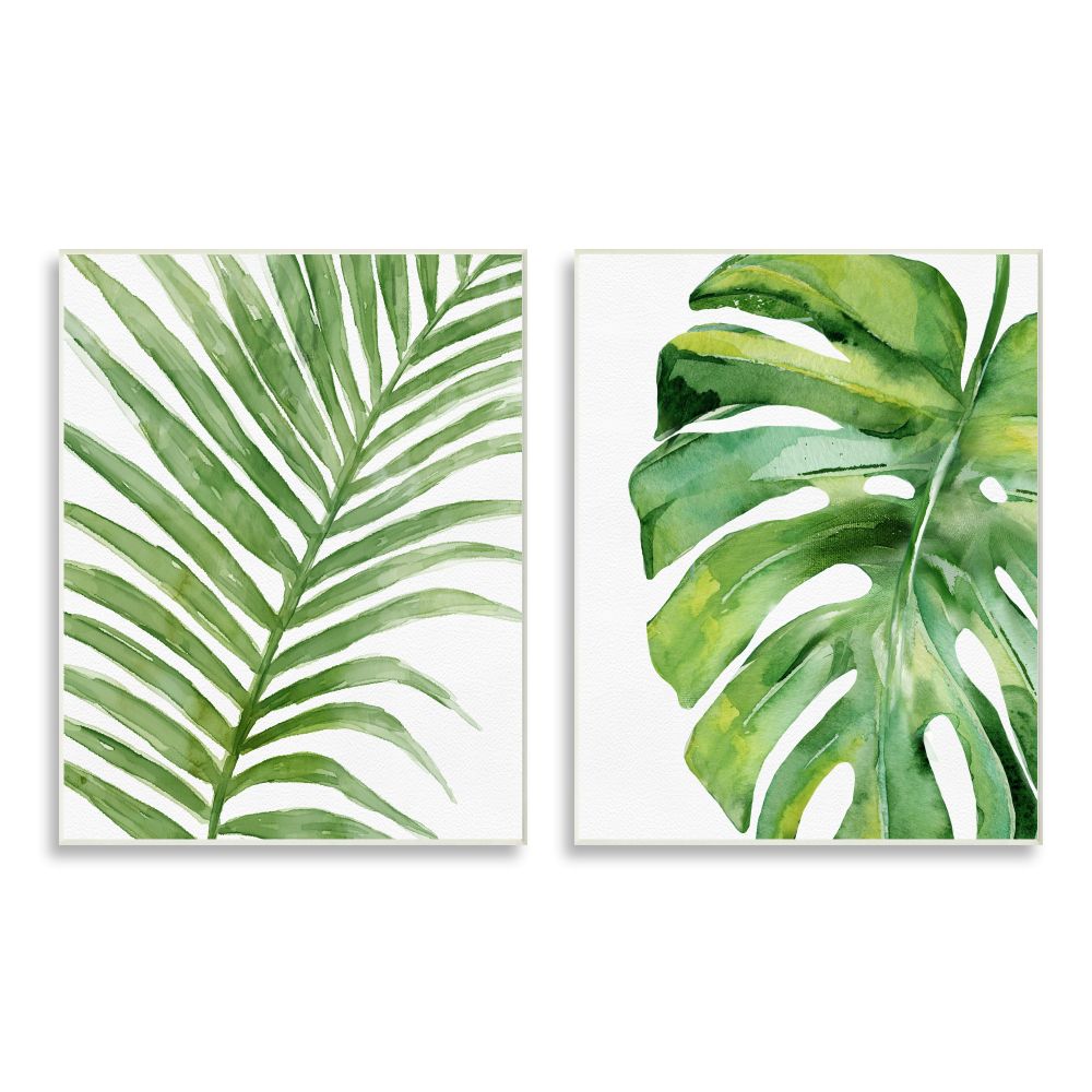 Stupell Industries A2-070-WD-2PC-10X15 Tropical Green Palms Minimal White Background Carson Lyons Frameless 15-in H x 10-in W Floral Print