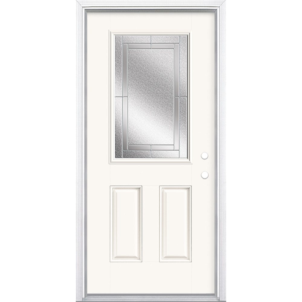 Masonite 3419941 Focus 36-in x 80-in x 4-9/16-in Fiberglass Half lite Left-hand inswing Modern White Painted Prehung Front Door with Brickmould Insulating core