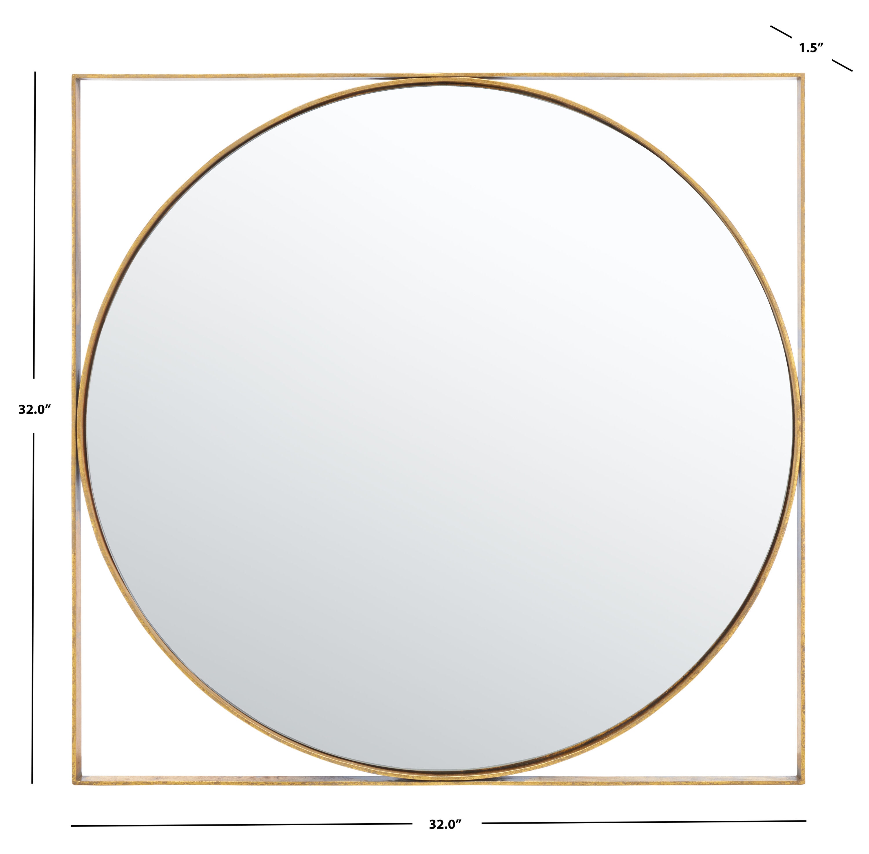 32" Geometric Round Wood Mirror with Gold Foil Accent