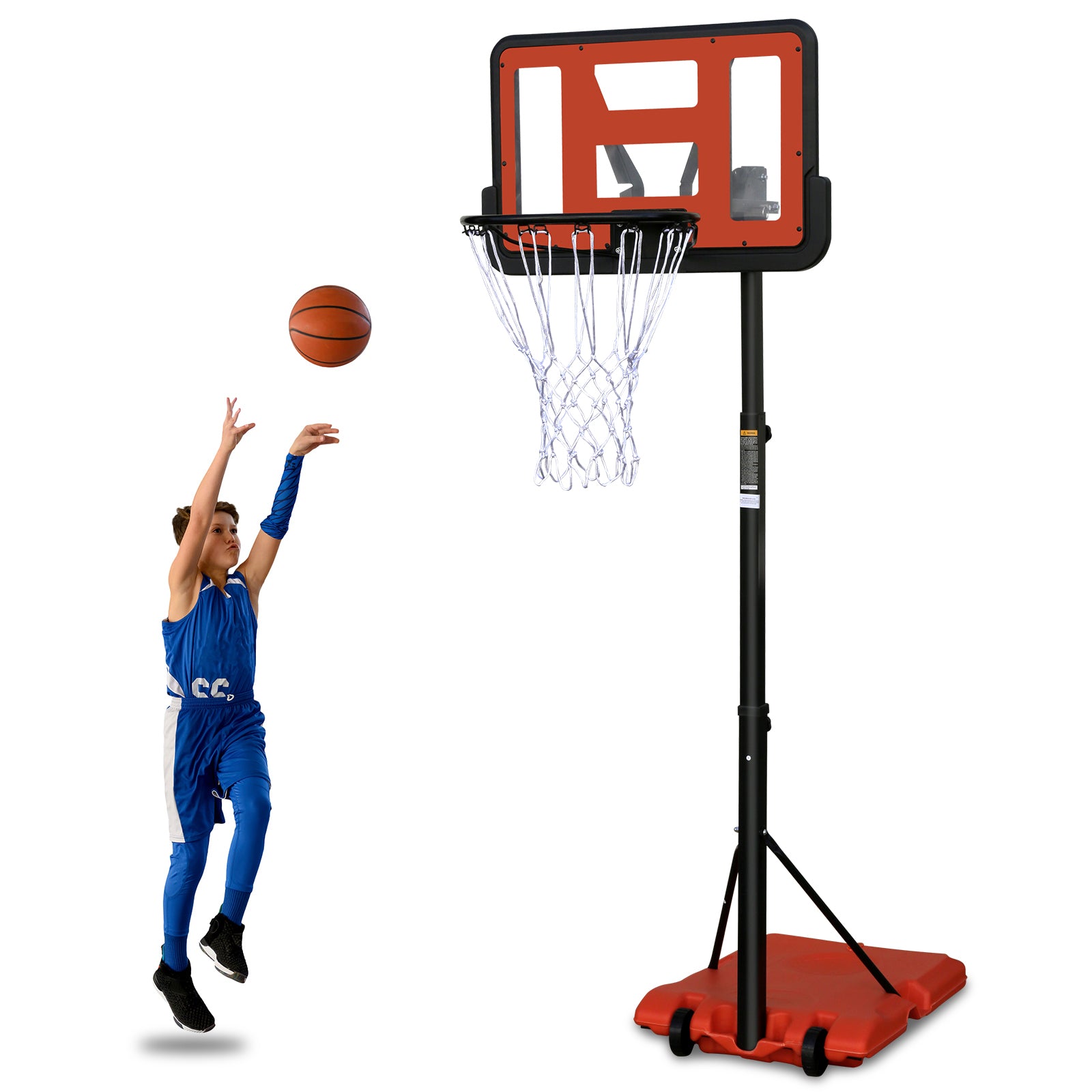 Tatayosi T147624 Adjustable 4 to 7ft Basketball Hoop 28 Inch Backboard Portable Basketball Goal System with Stable Base and Wheels