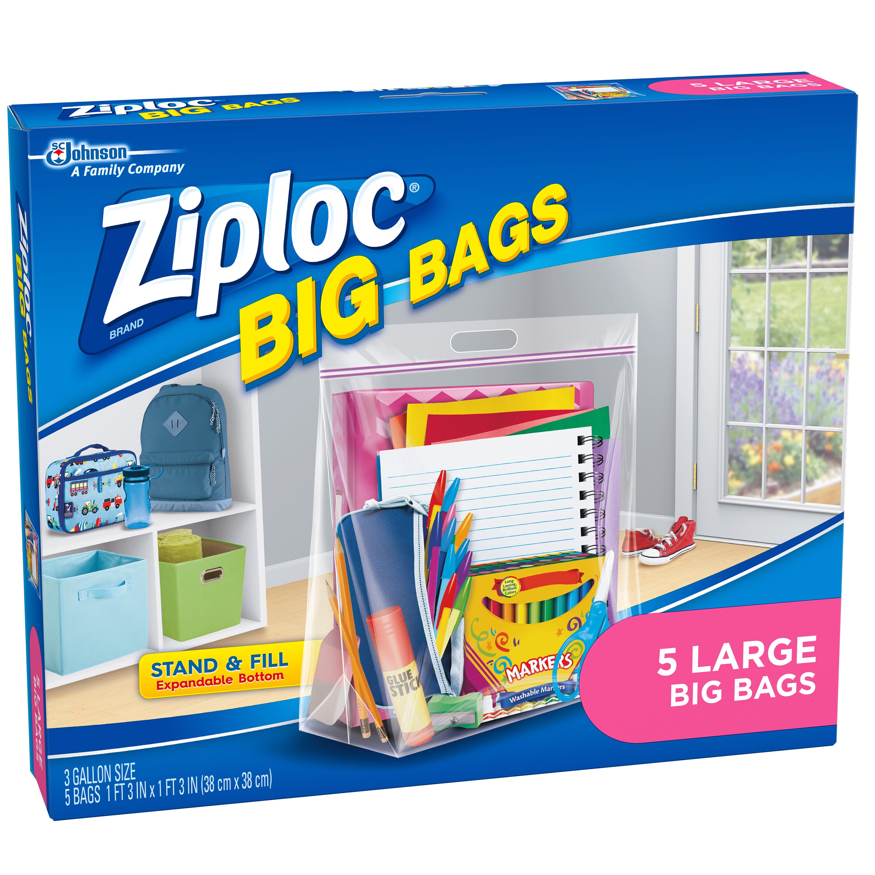 Ziploc Big Bags XXL 20 Gallon 3 Pack 2' x 2.7' Double Zipper Sturdy Handle