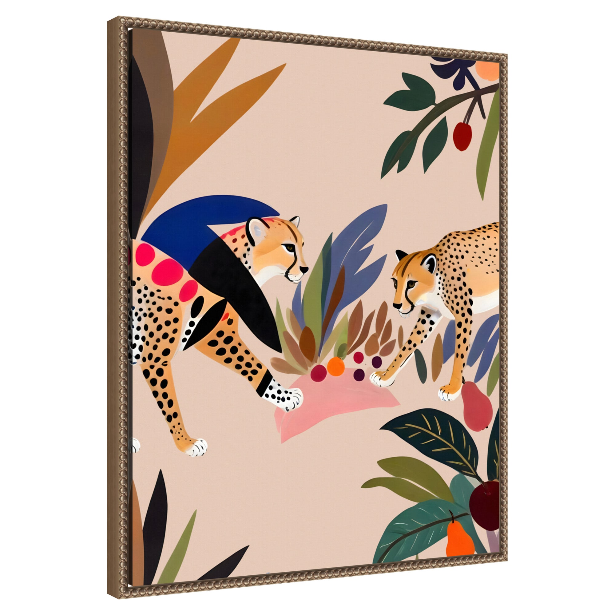 Amanti Art -  Cheetah Jungle Picnic by Uma Gokhale Framed Canvas Wall Art Print 23 W x 28 H in.
