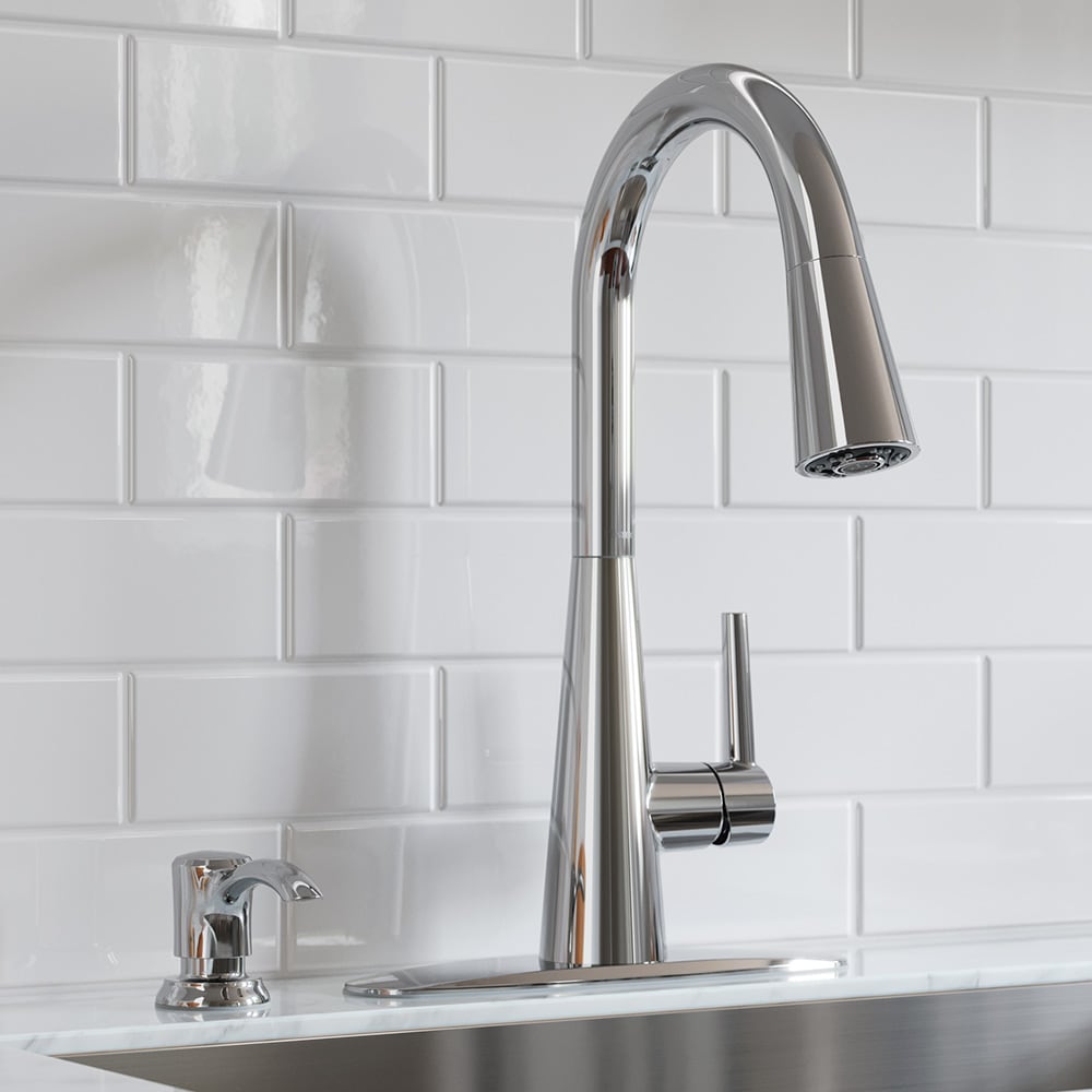 Pfister F-529-7BARC Barulli Polished Chrome Single Handle Deck-mount Pull-down Kitchen Faucet with Sprayer (Soap Dispenser Included)