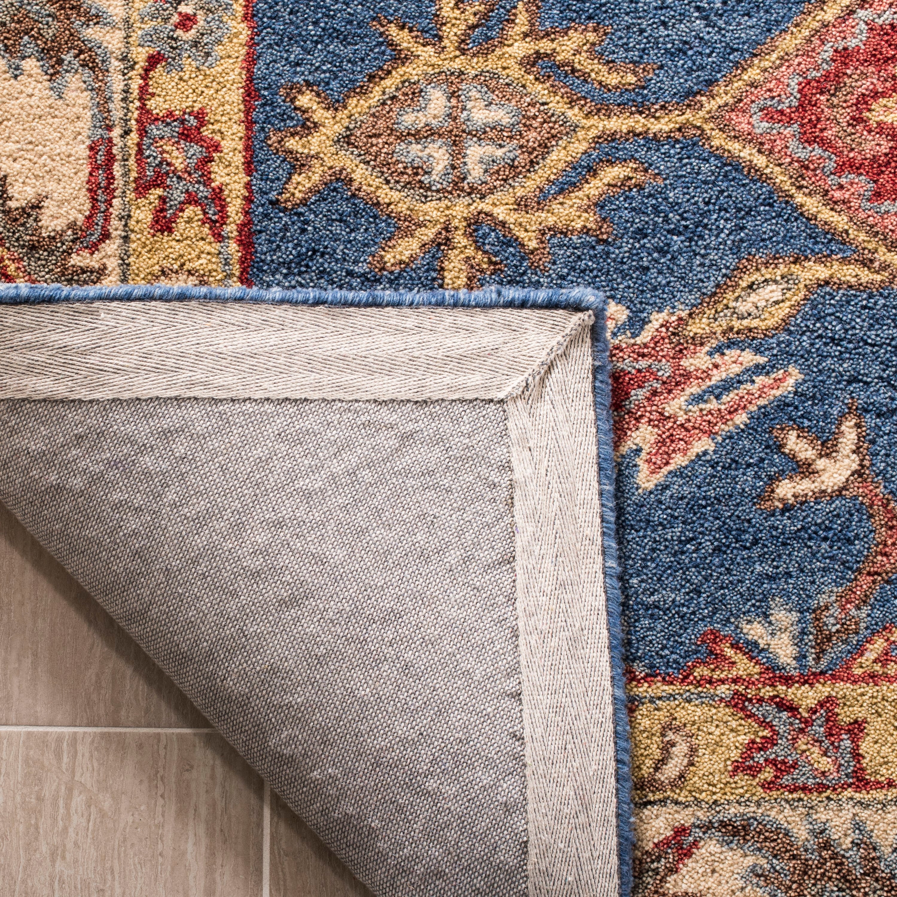 Blue and Red Hand-Tufted Wool 4' x 6' Area Rug