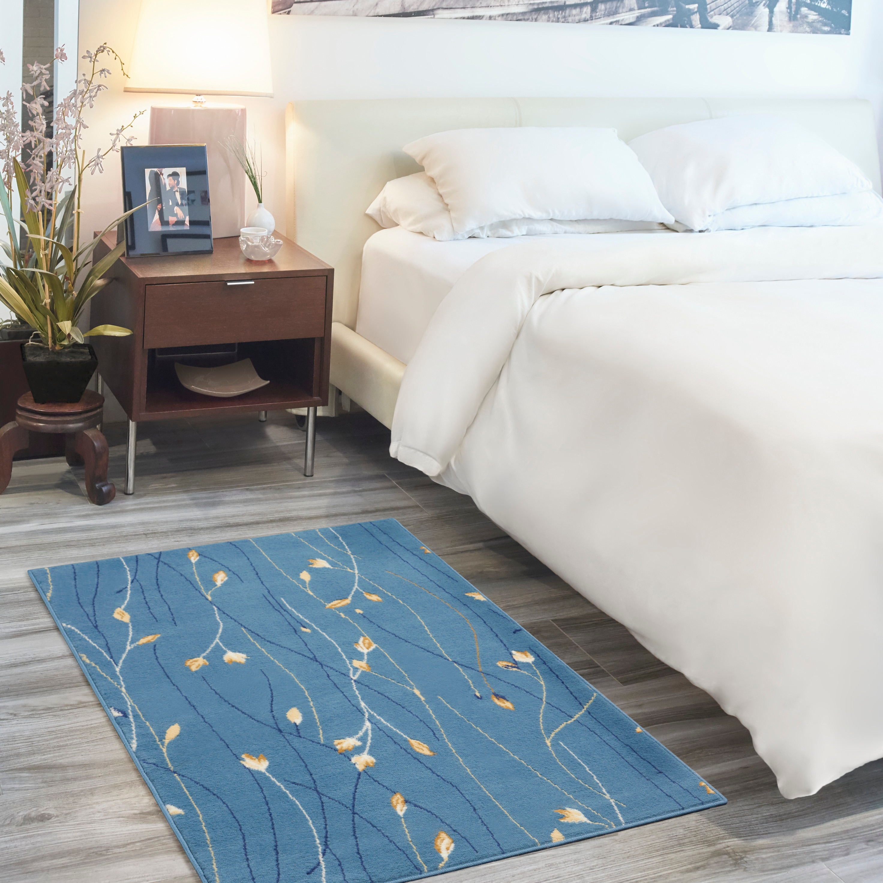 Nourison Home 099446810137 3 x 5 (ft) Loomed Light Blue Rectangular Indoor Floral/Botanical Area rug