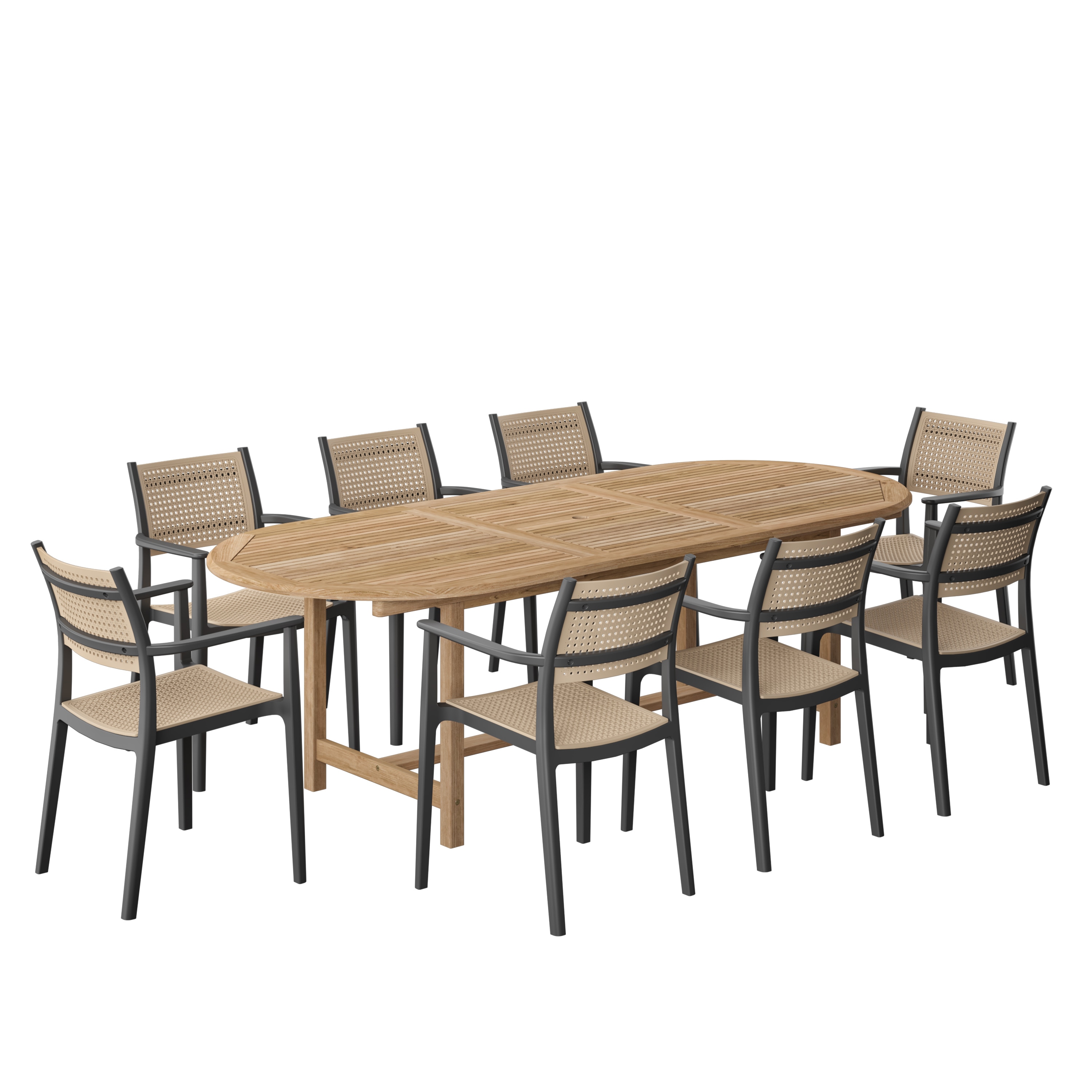 Amazonia LWS-DIANOV-8-ARU BK 9 -Piece Brown Patio Dining Set Extendable Table Wood Rectangle Table with 8 Stackable Stationary and Motion Chairs