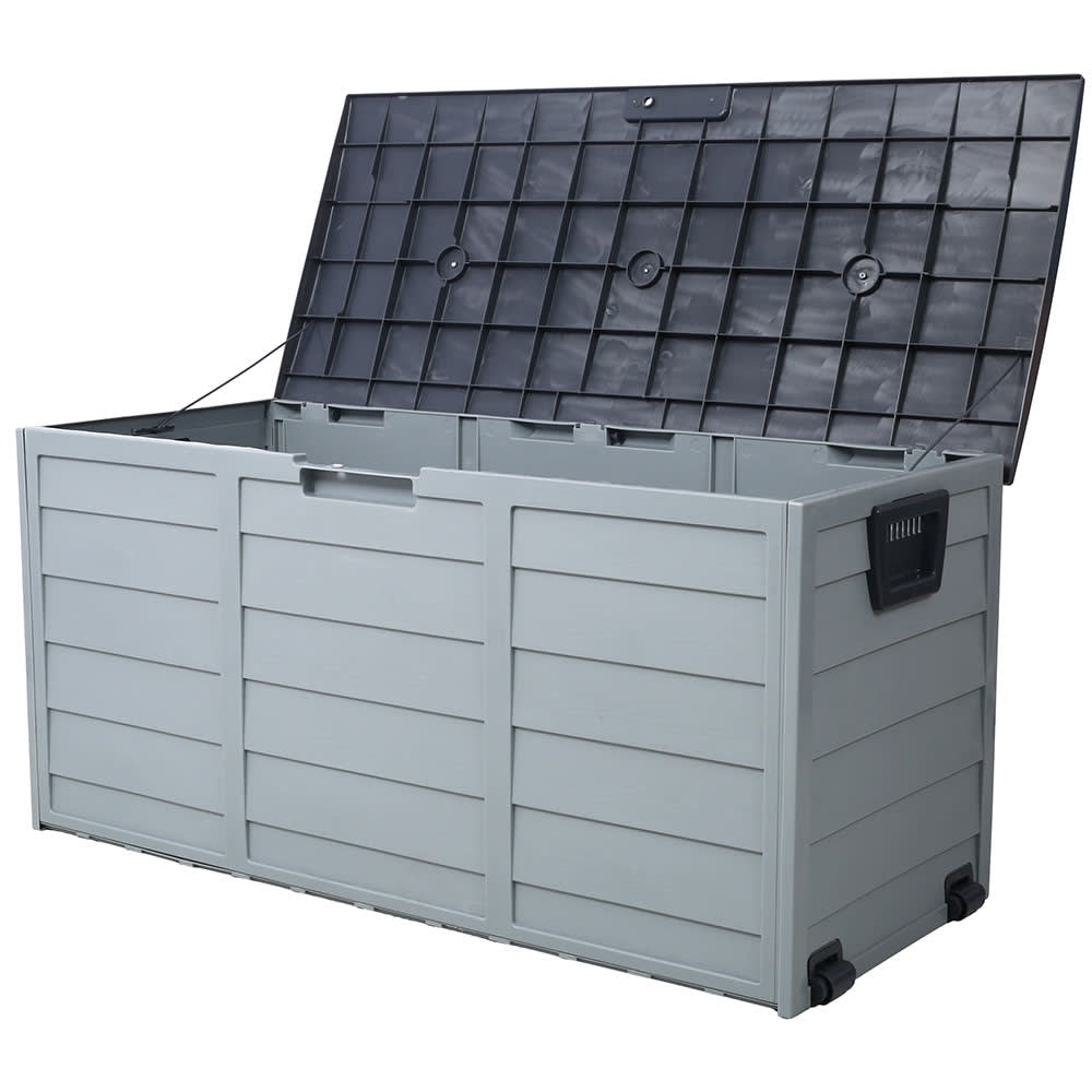 JUJABU DECKBOX-9 Gray All Weather UV Pool Deck Box  for Patio Furniture Outdoor Cushions