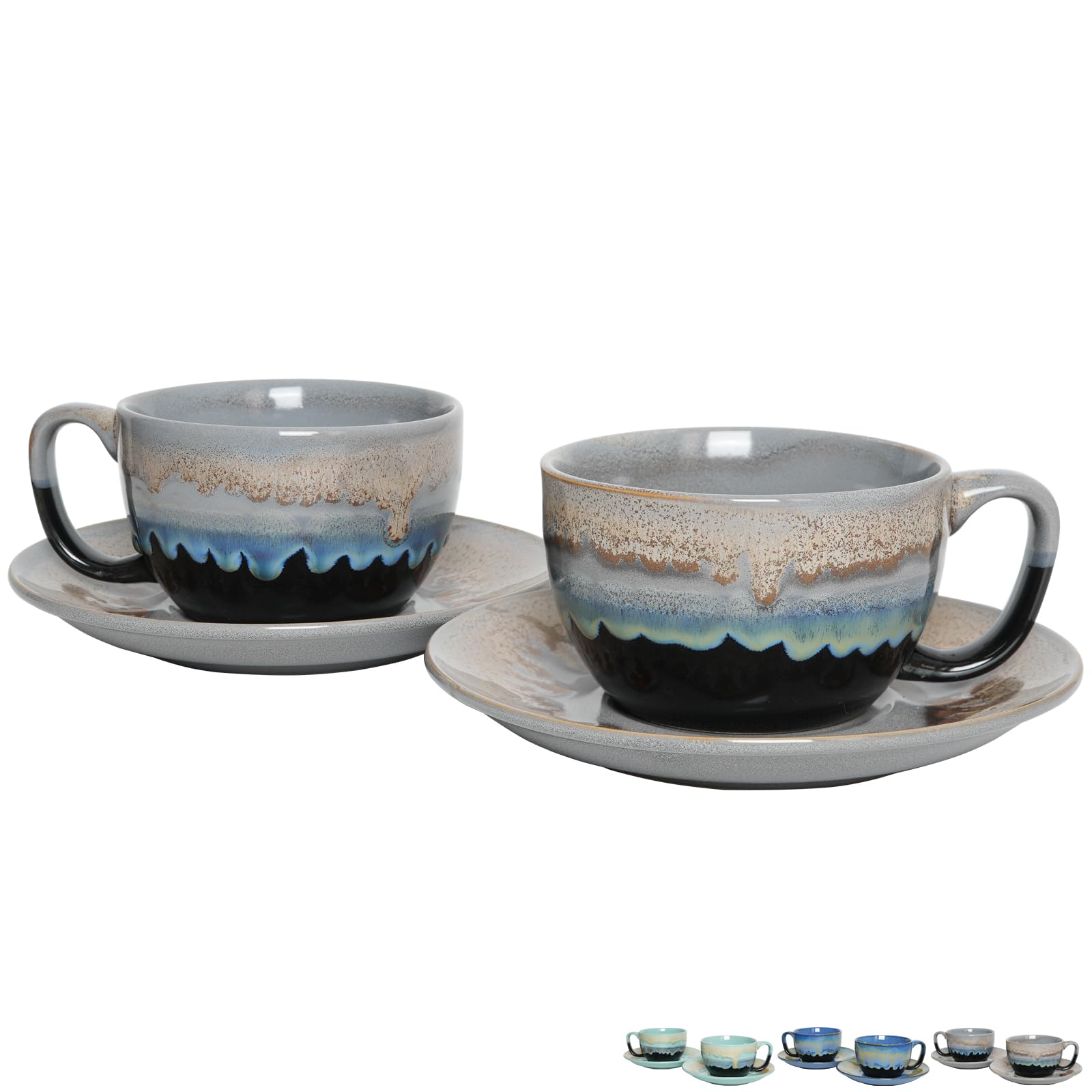 Aoibox  10 oz Grey Ceramic Cappuccino Cups with Saucers 3 9 in Dishwasher and Microwave Safe Set of 2