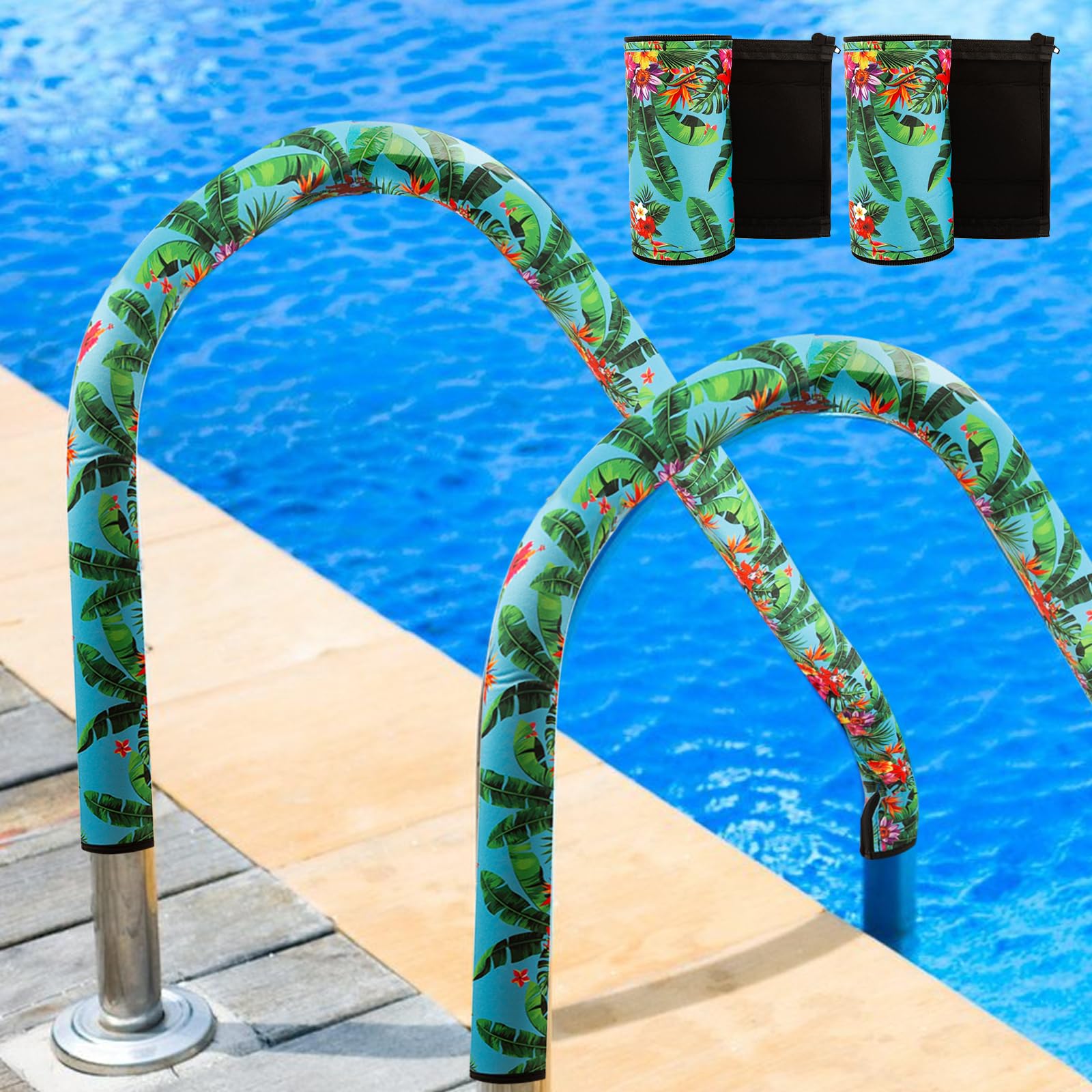 KIWDZFU Pool Handrail Covers Set of Two Summer Palm Tree Leaves Design ...