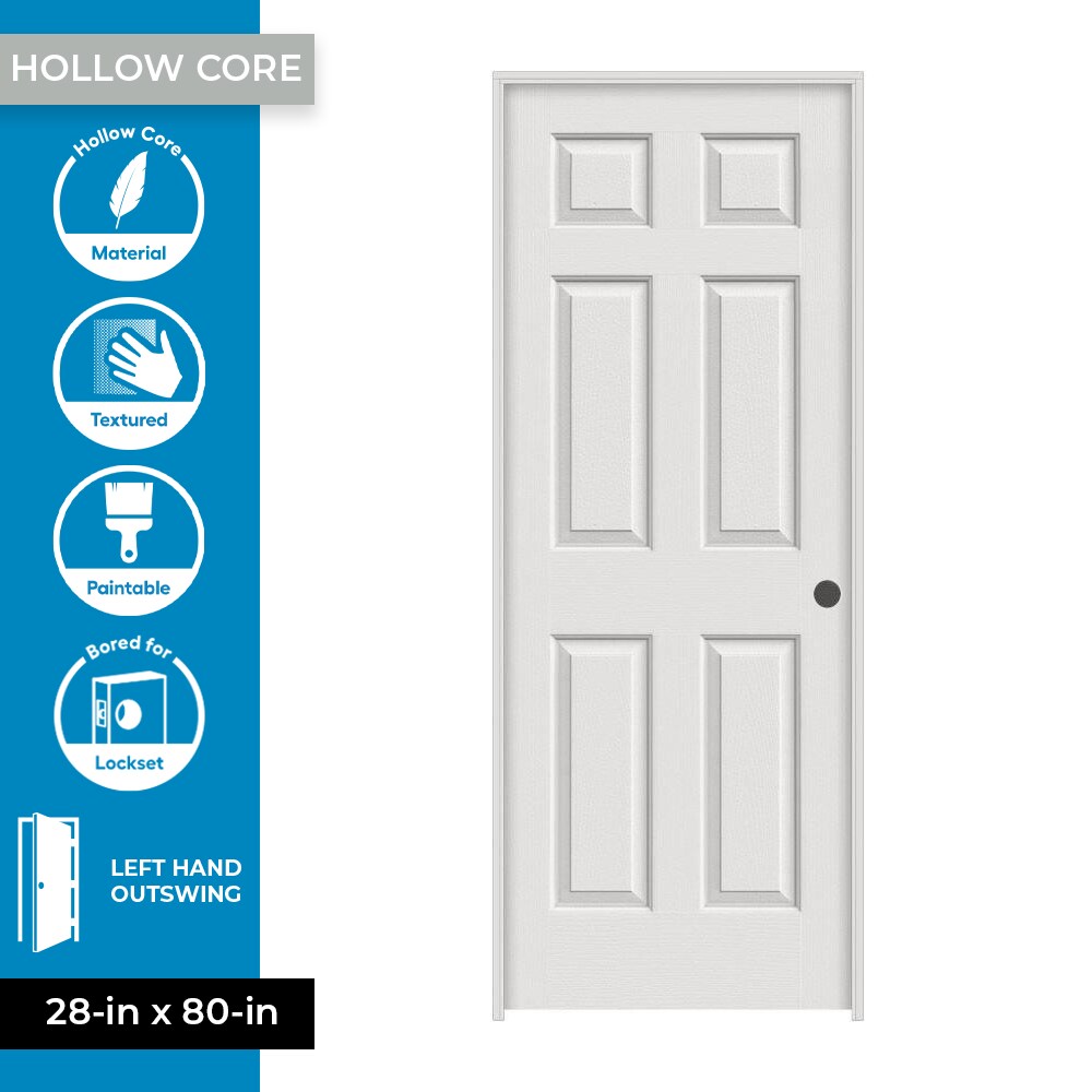 RELIABILT 28-in x 80-in Primed Hollow core 6-panel Left hand Textured Primed Molded composite Split Jamb Single Prehung Interior Door 356 Casing