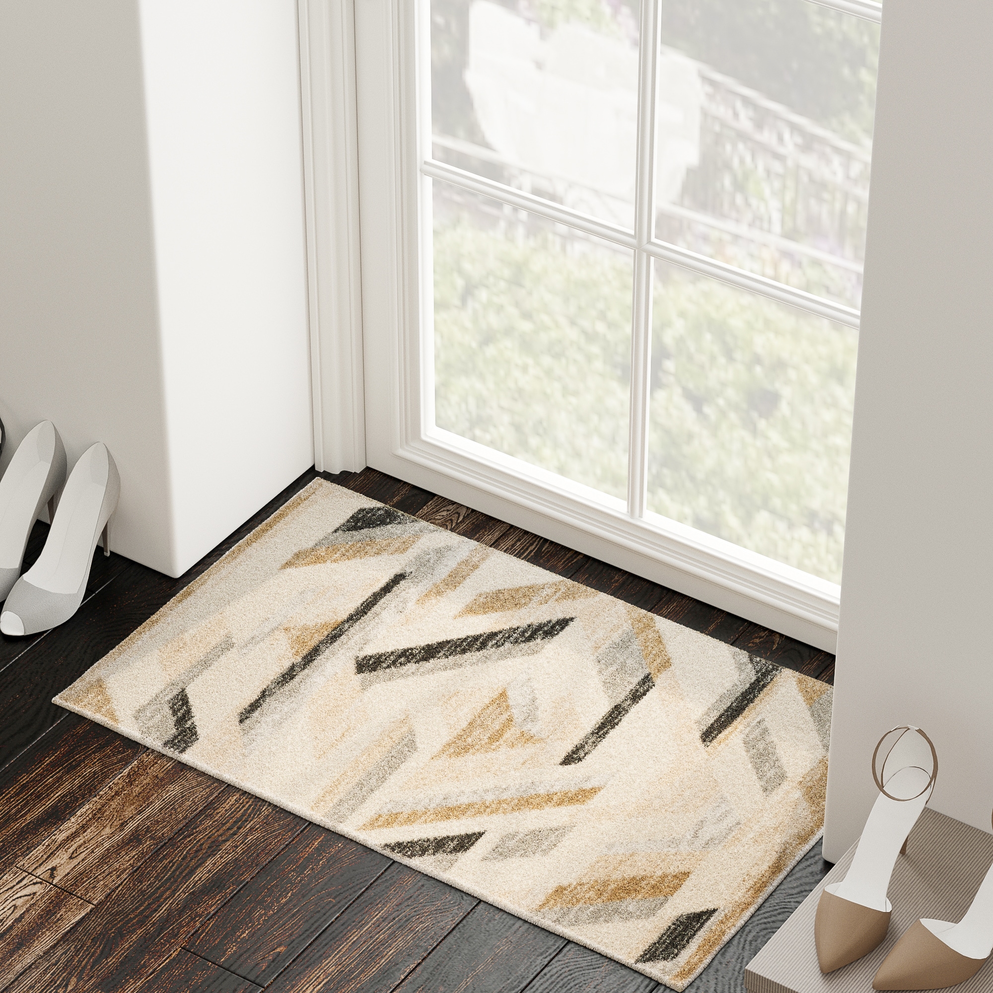 Maxax TM801 Deco Oasis 2 x 3 (ft) Flatweave Gray and Beige Rectangular Indoor Stripe Bohemian/Eclectic Machine washable Pet Friendly Area rug