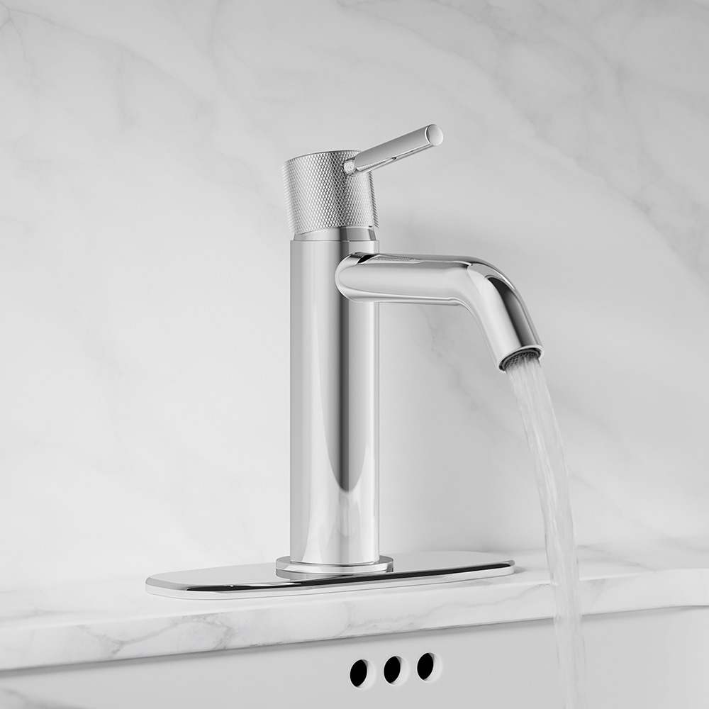 Origin 21 FS1A9281CP Tally Chrome Single hole 1-handle WaterSense Mid-arc Residential Handle Bathroom Sink Faucet with Drain with Deck Plate