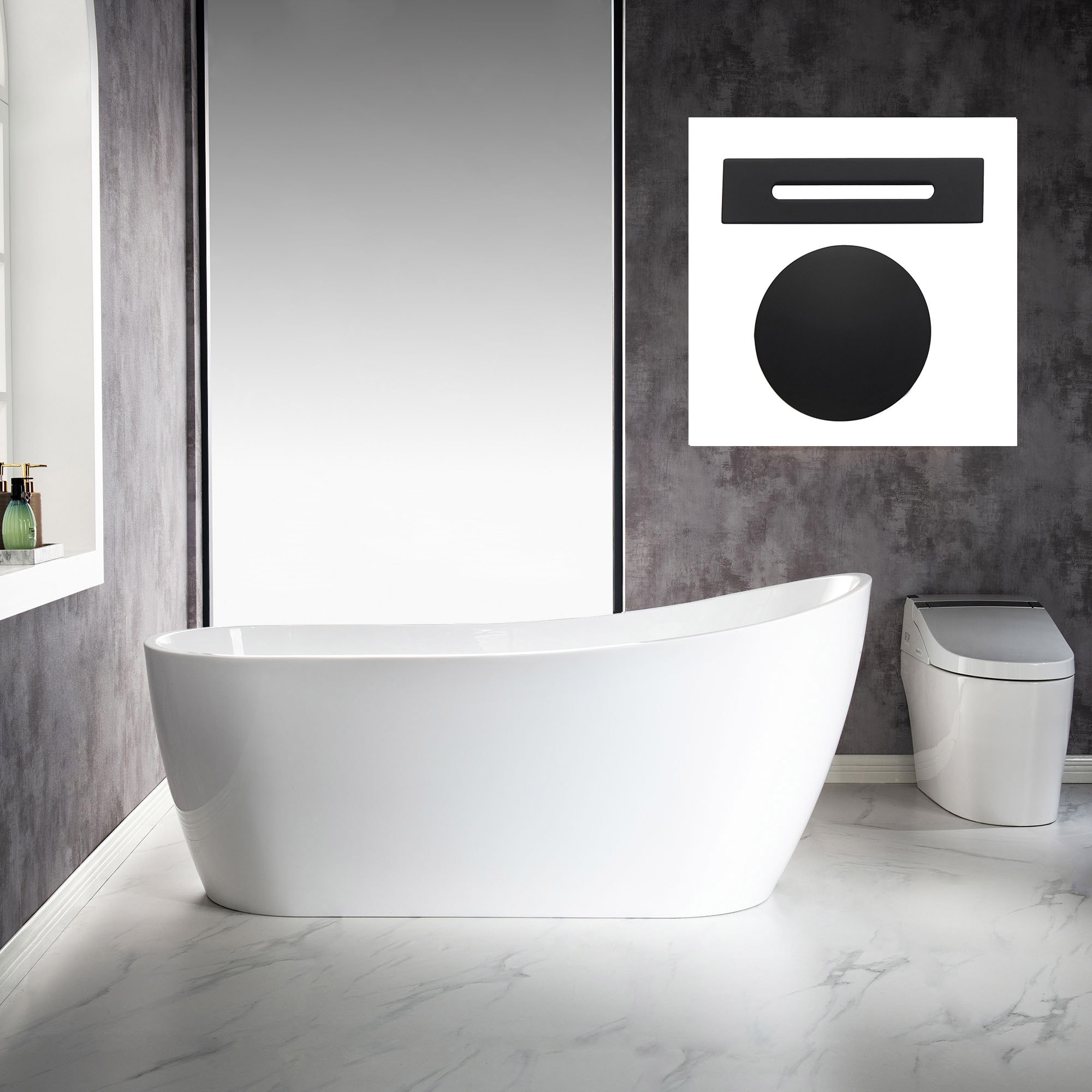 Auxerre 28.25-in x 67-in White with Matte Black Trim Acrylic Oval Freestanding Soaking Bathtub with Drain (Reversible Drain) | - Woodbridge LB170