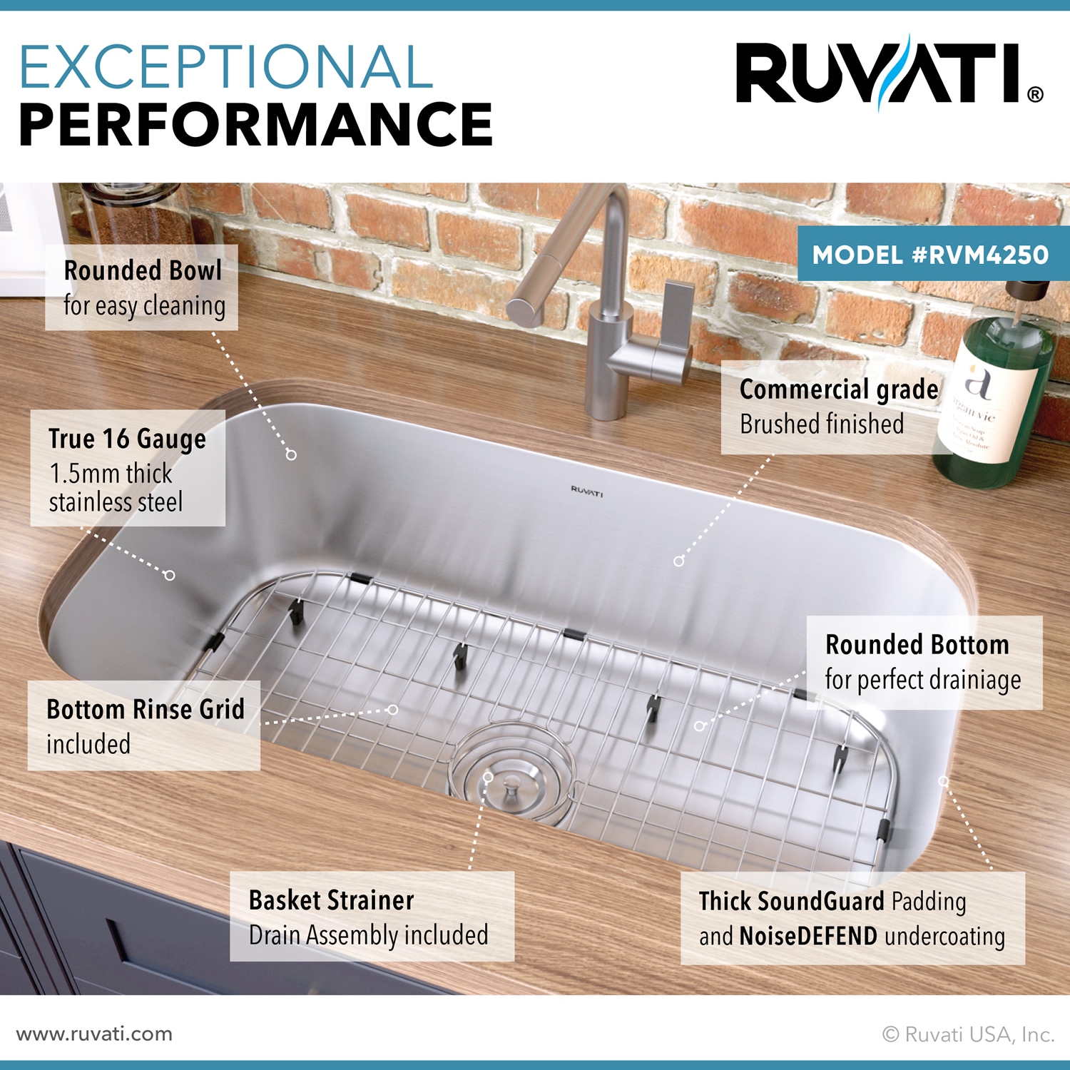 Ruvati Parmi 30-in L X 18.125-in W Brushed Stainless Steel Undermount 