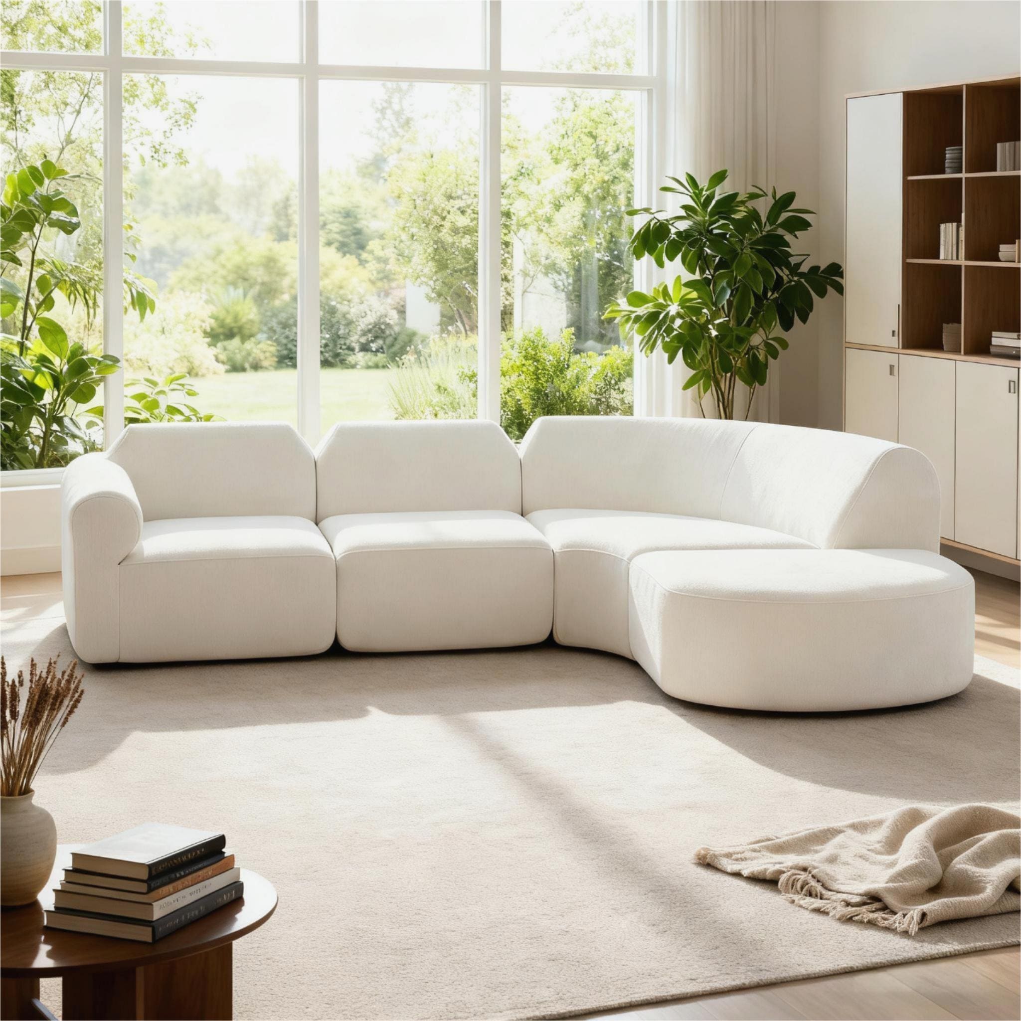 Christopher Knight Home 111.02 in. Polyester Upholstery L-Shaped Compressed Modular Sectional Sofa in Beige