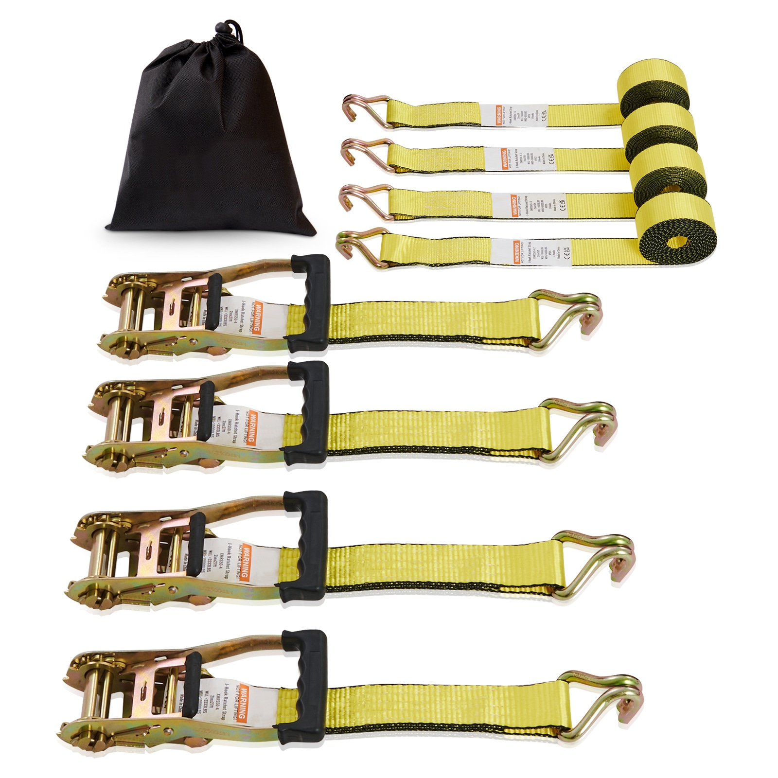 Mecale 4-Pack 2-in x 15-ft Ratchet Tie Down Straps with Double J-Hooks and 5000-lb Break Strength