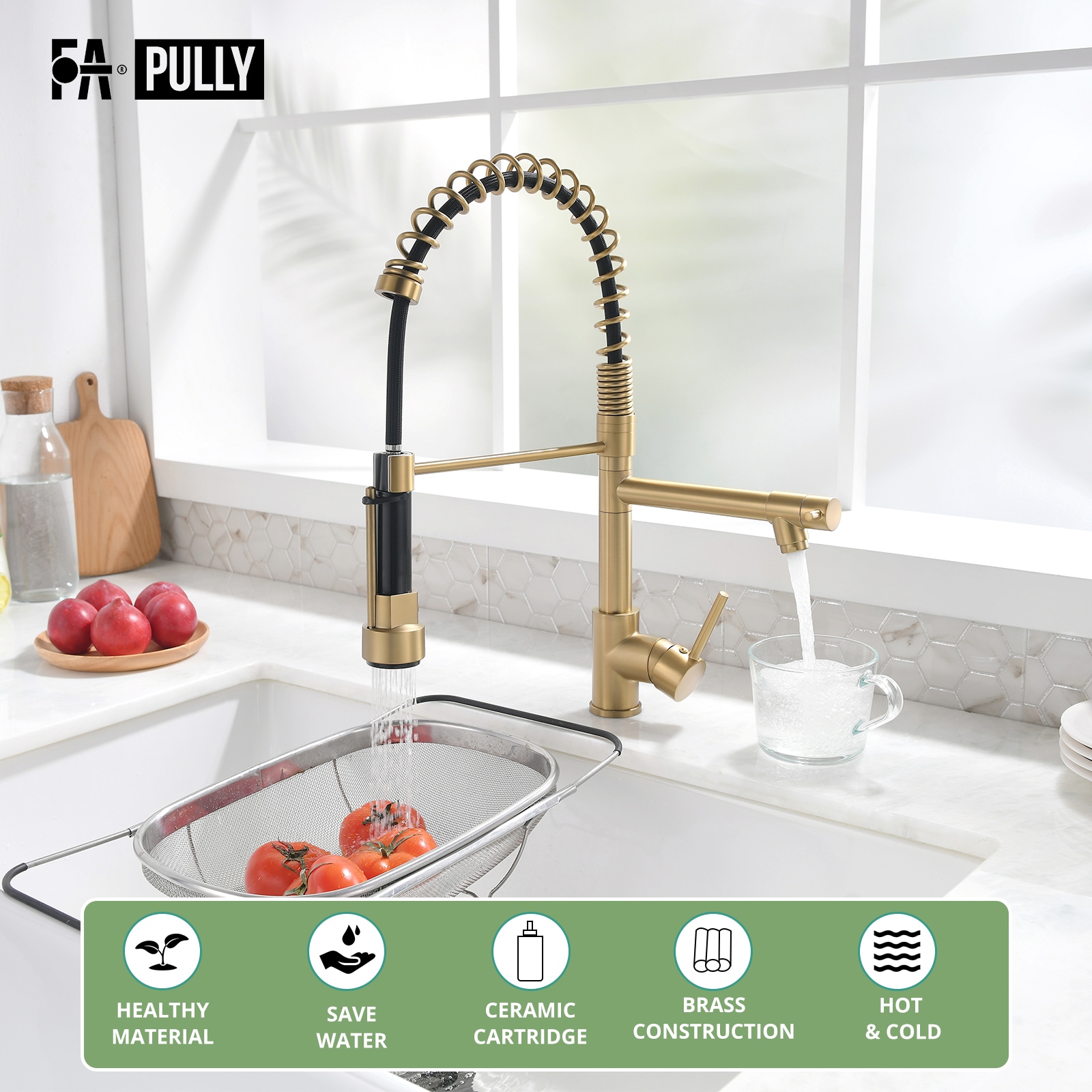Brushed Gold High Arc Pull-Down Kitchen Faucet with LED Light