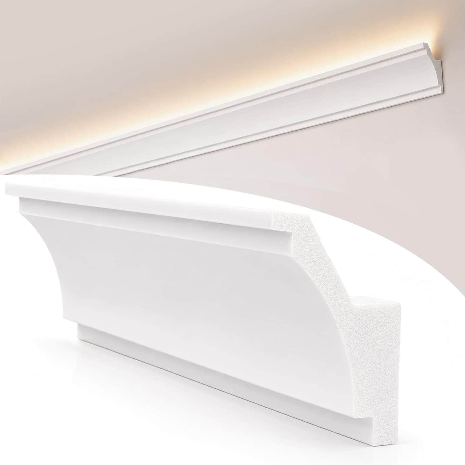 Angel Sar 10-Pack 3.9-ft White Ceiling Crown Molding Trim with LED Channel for Home Bedroom Living Room