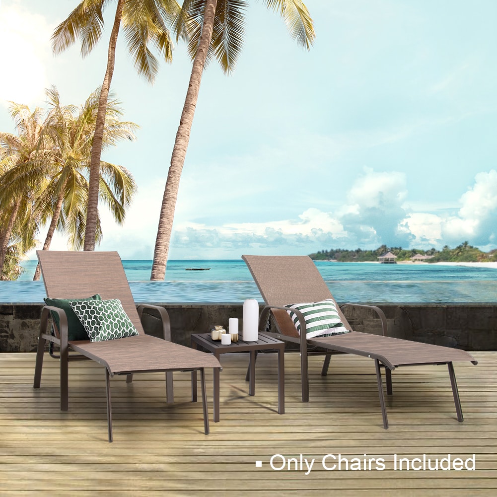 Brown Adjustable Metal Frame Outdoor Chaise Lounge Set