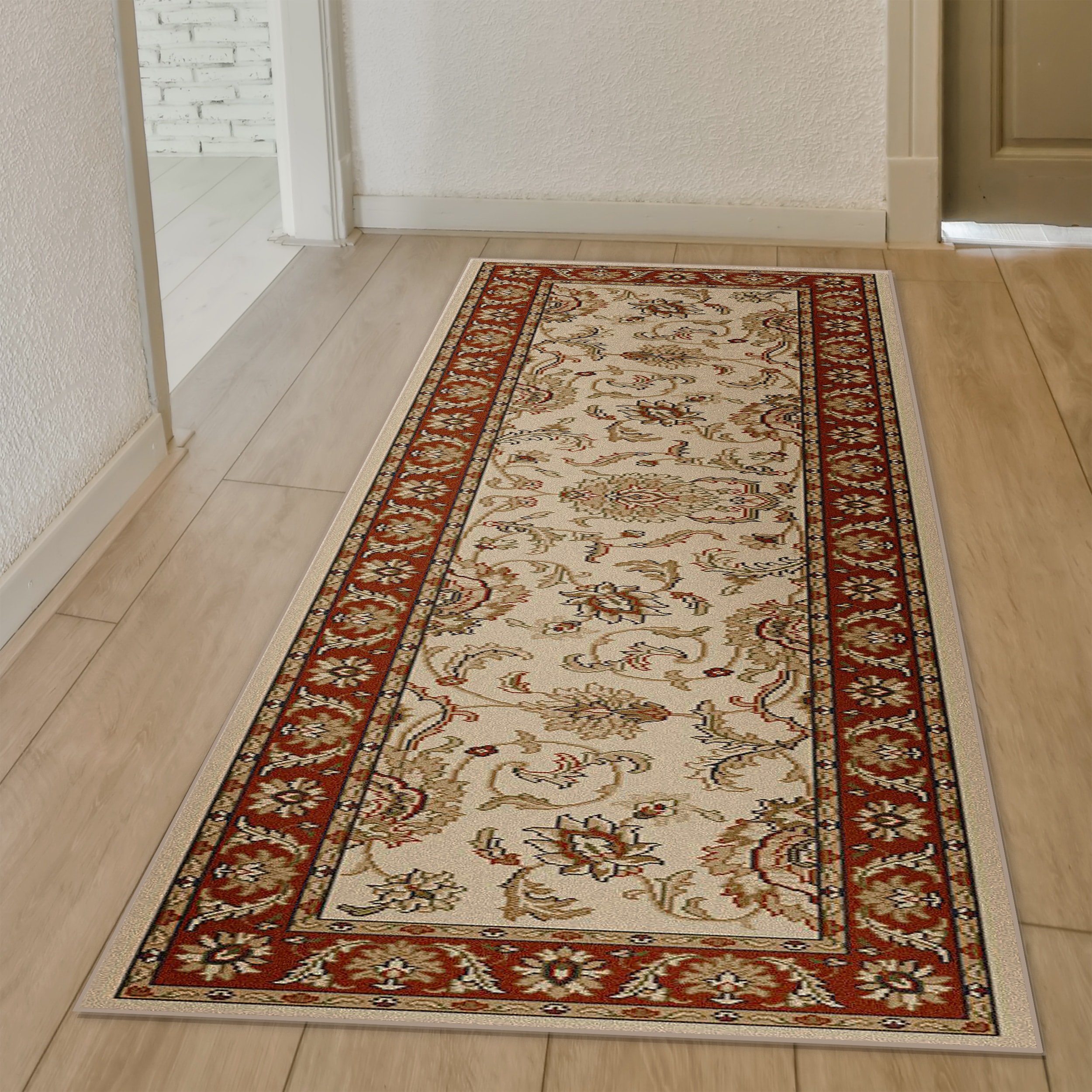 Como Ivory Floral Easy-Care Synthetic Runner Rug 2' x 8'