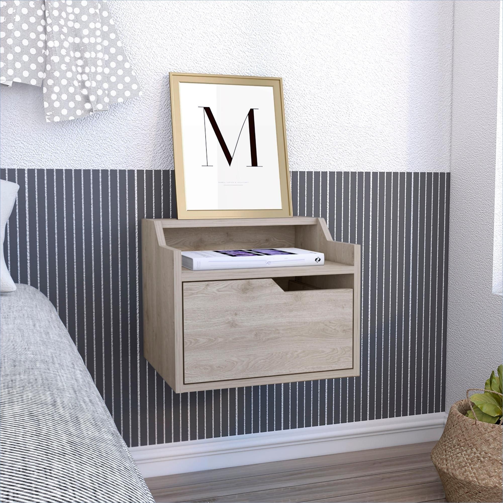 Watnature Storage Floating Nightstand Modern Wall-Mounted Side Table ...