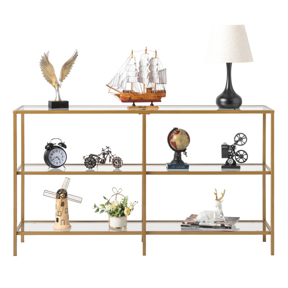 Winado Contemporary Golden Metal Frame Console Table With Clear Glass ...