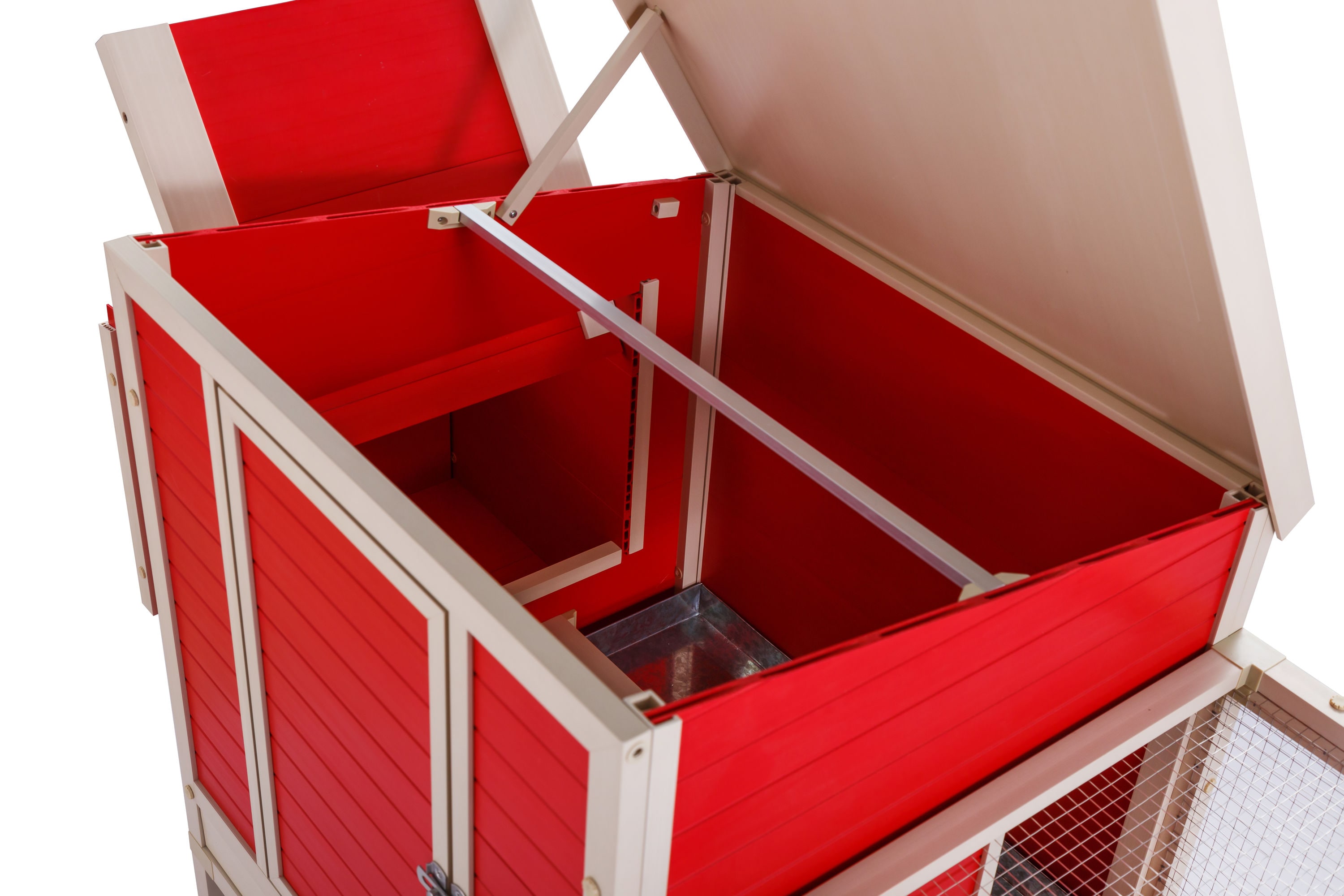 Red and Beige ECOFLEX Dual-Level Chicken Coop with Stainless Steel Mesh