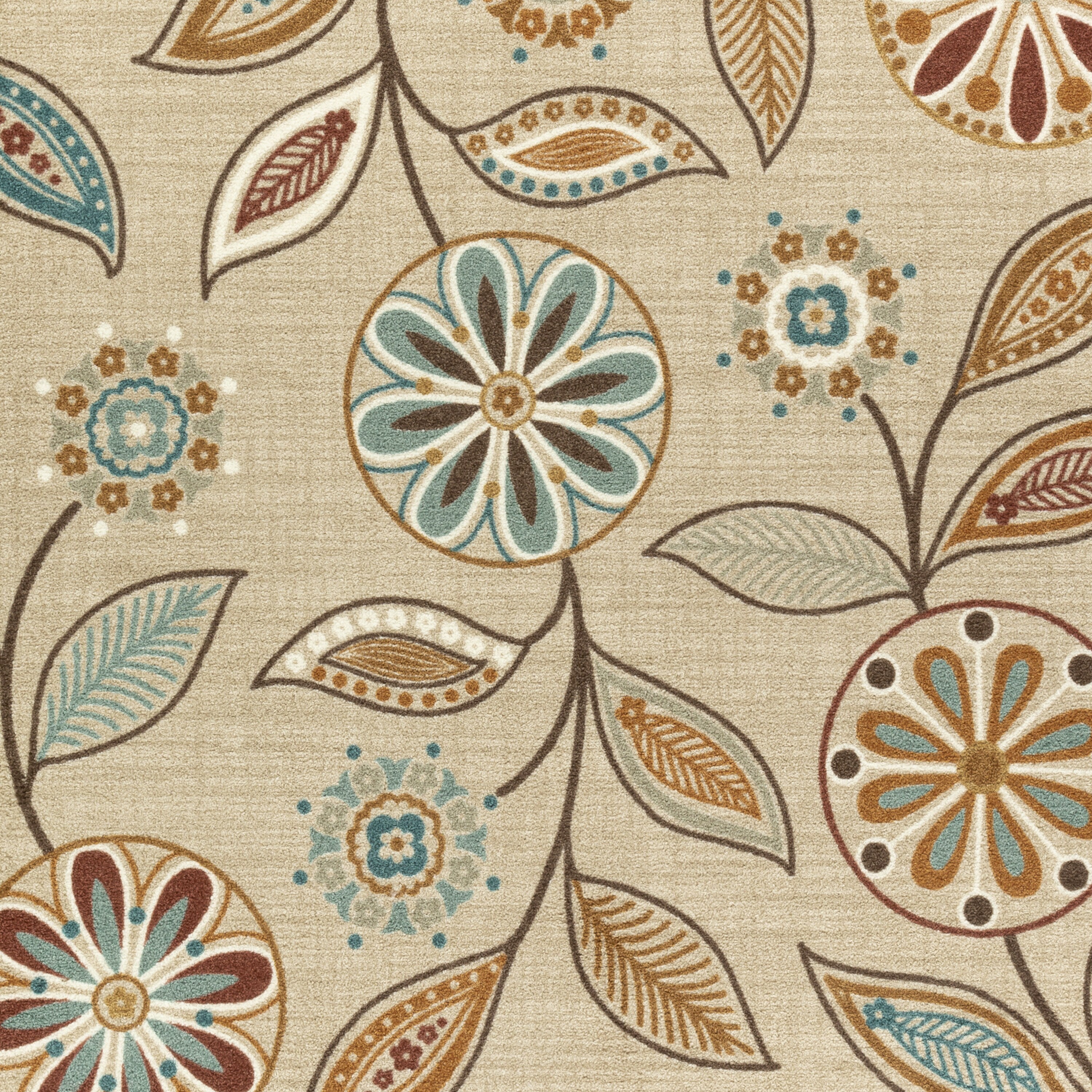Beige Floral Tufted Washable Rectangular Rug