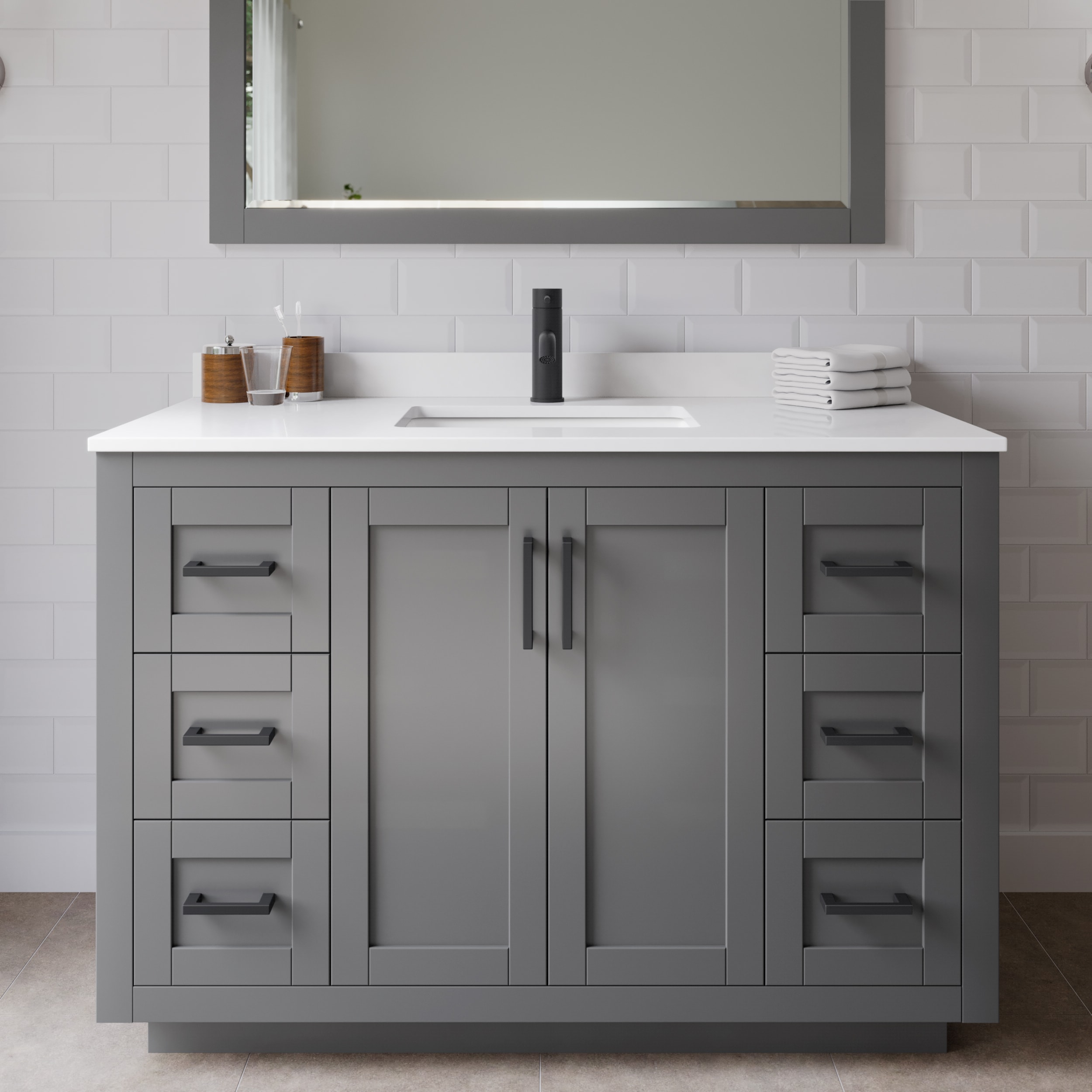 Wyndham Collection WCF292948SGBWCUNSMXX Miranda 48-in Dark Gray with Matte Black Trim Undermount Single sink Bathroom Vanity with White Cultured Marble Cultured marble Top