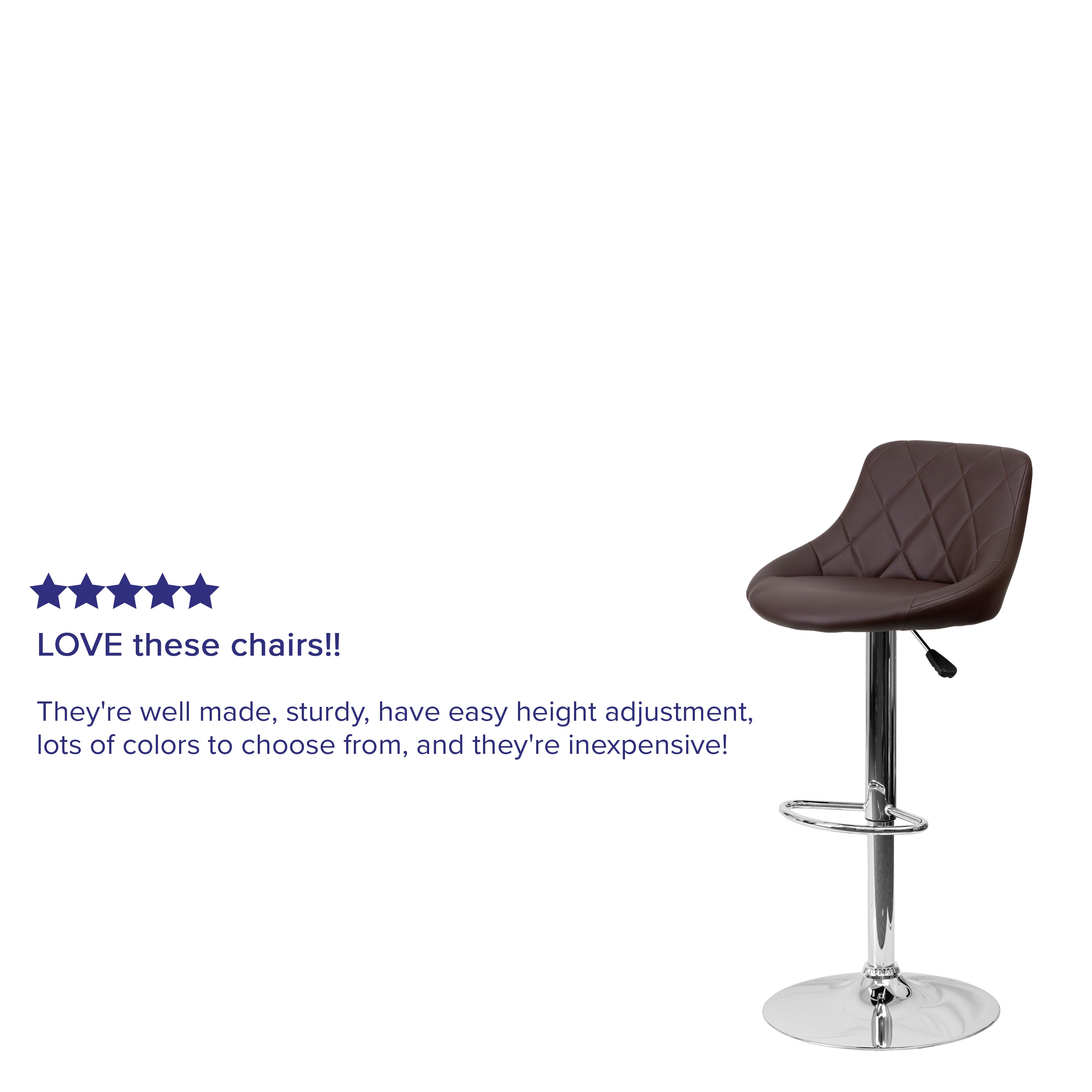 Brown Vinyl Adjustable Height Swivel Bar Stool with Chrome Base
