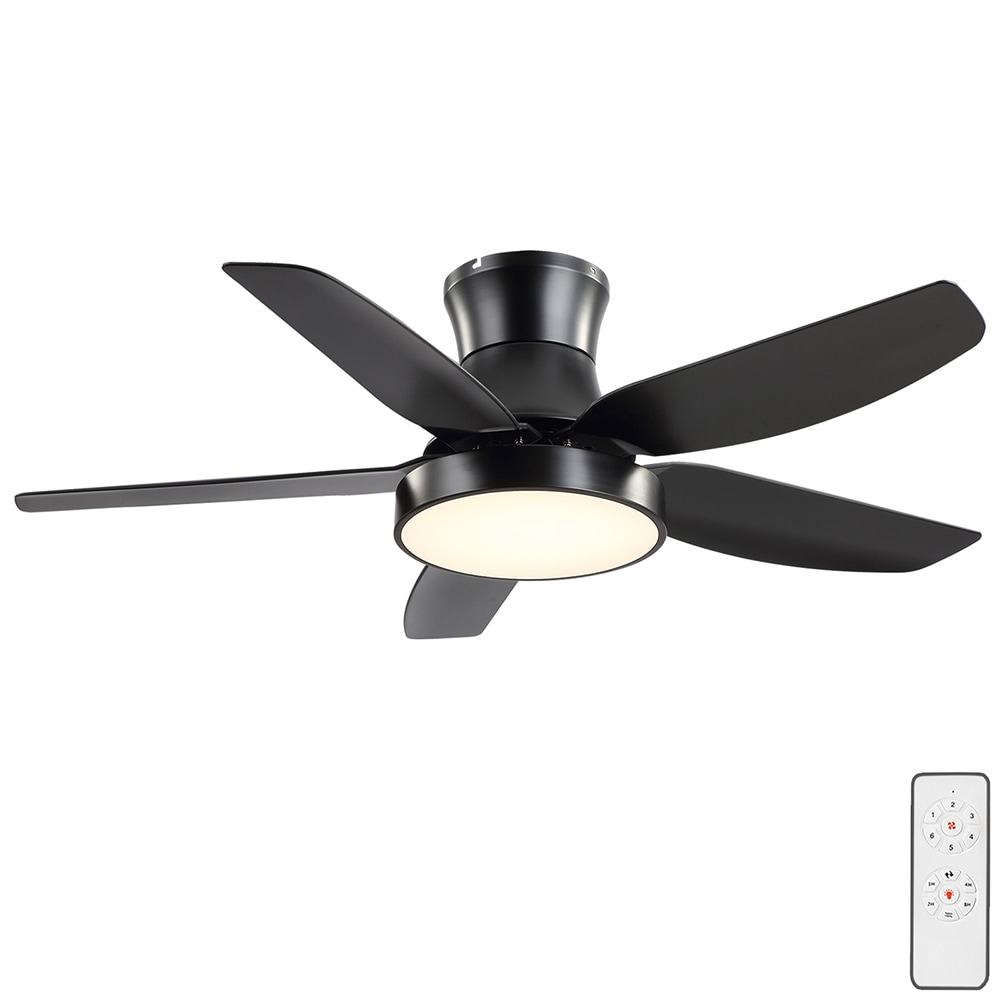Sunrinx MG40-4-FL 46-Inches White with Black Blades Color-Changing Integrated LED Fixture Indoor/Outdoor Flush mount Standard Ceiling Fan With Light and Remote ( 5 -Blade)
