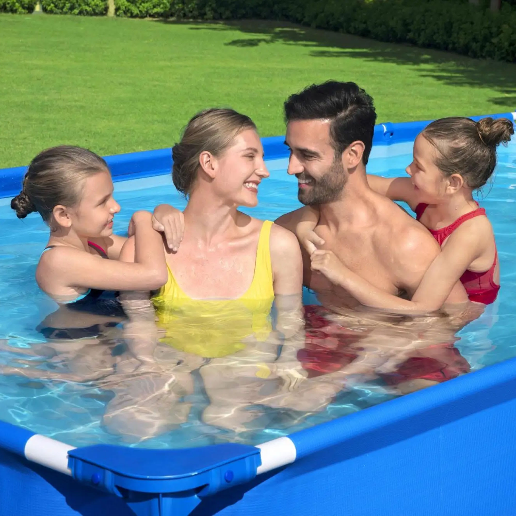 Bestway Steel Pro 13 Foot x 32 Inch Rectangular Above Ground Outdoor Pool Steel Framed Vinyl Swimming Pool with 1 506 Gallon Water Capacity Blue