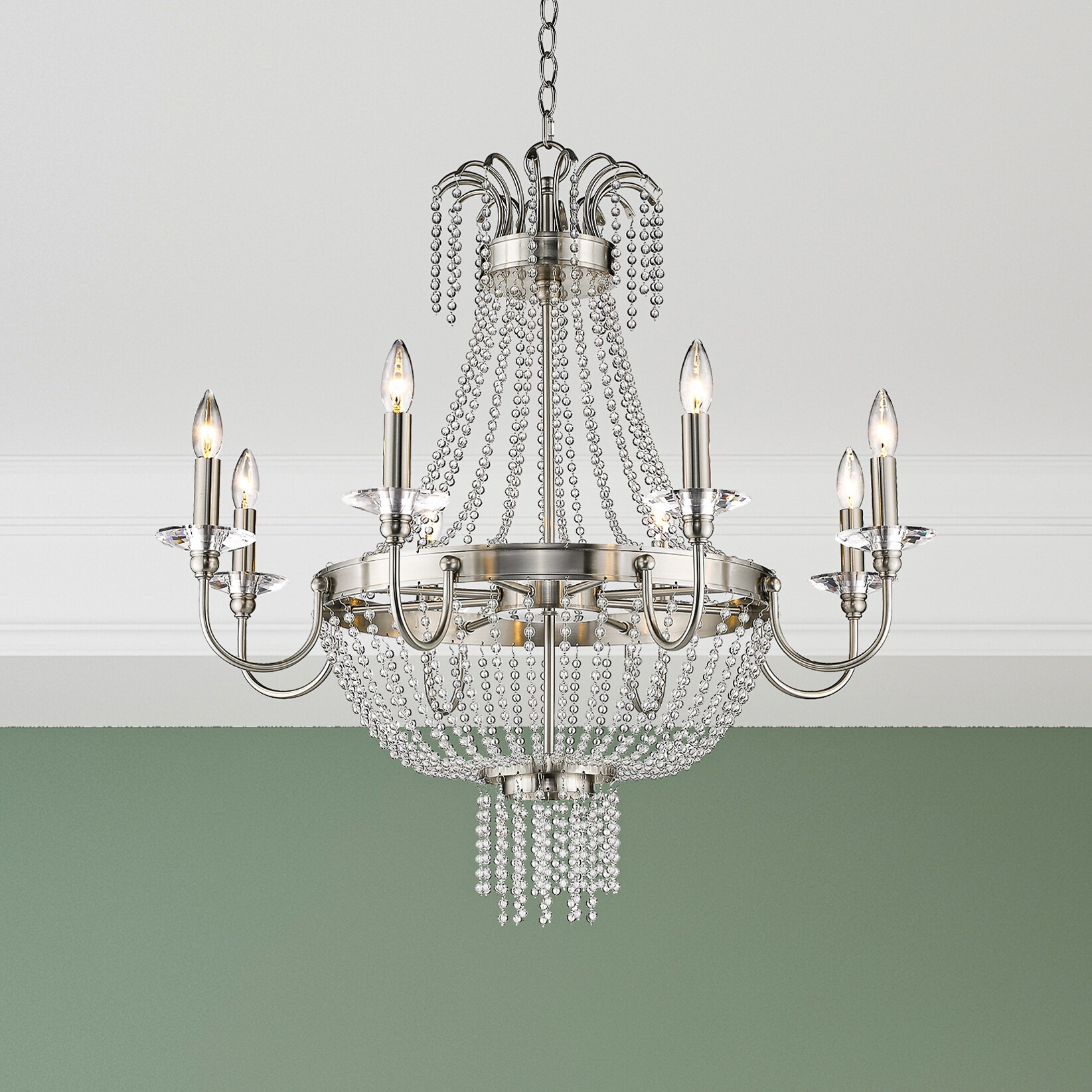 Brushed Nickel and Crystal 8-Light Candelabra Chandelier