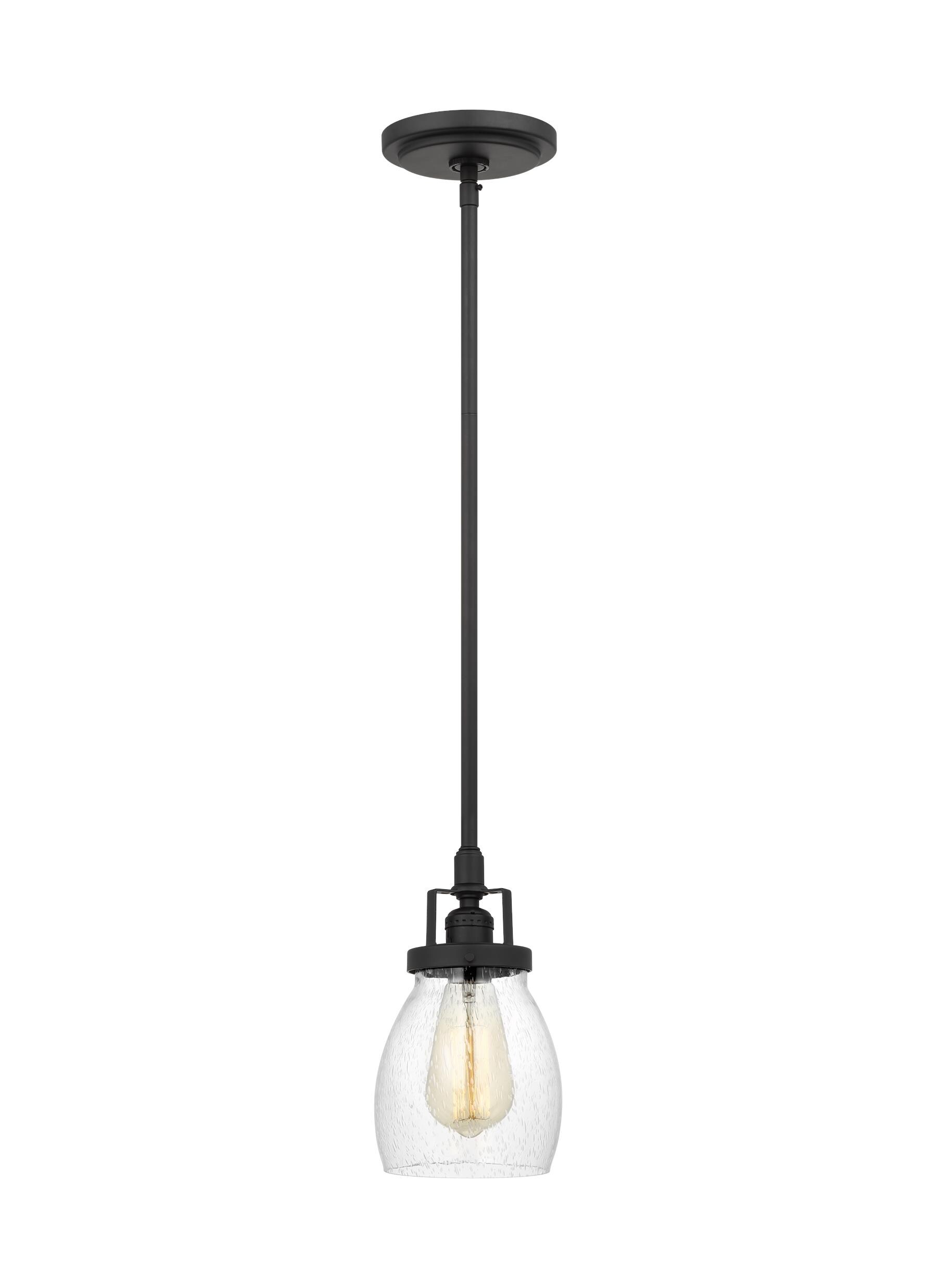 black pendant light with seeded glass