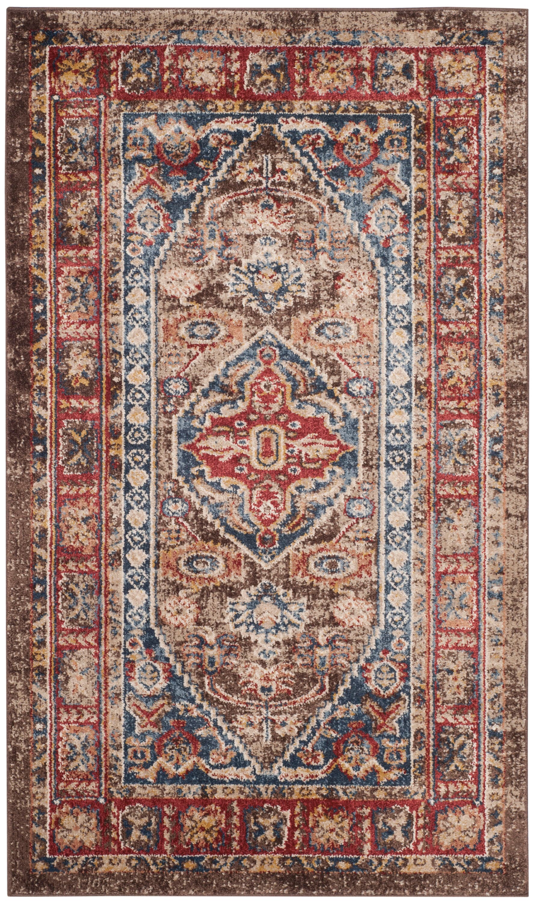 Blue Bijar Square Synthetic Stain-Resistant Accent Rug