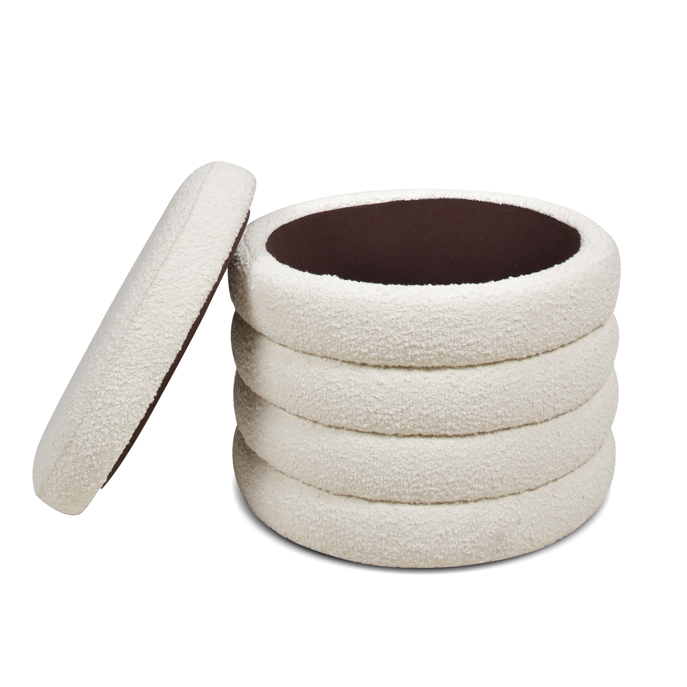 Ivory White 19" Round Boucle Storage Ottoman
