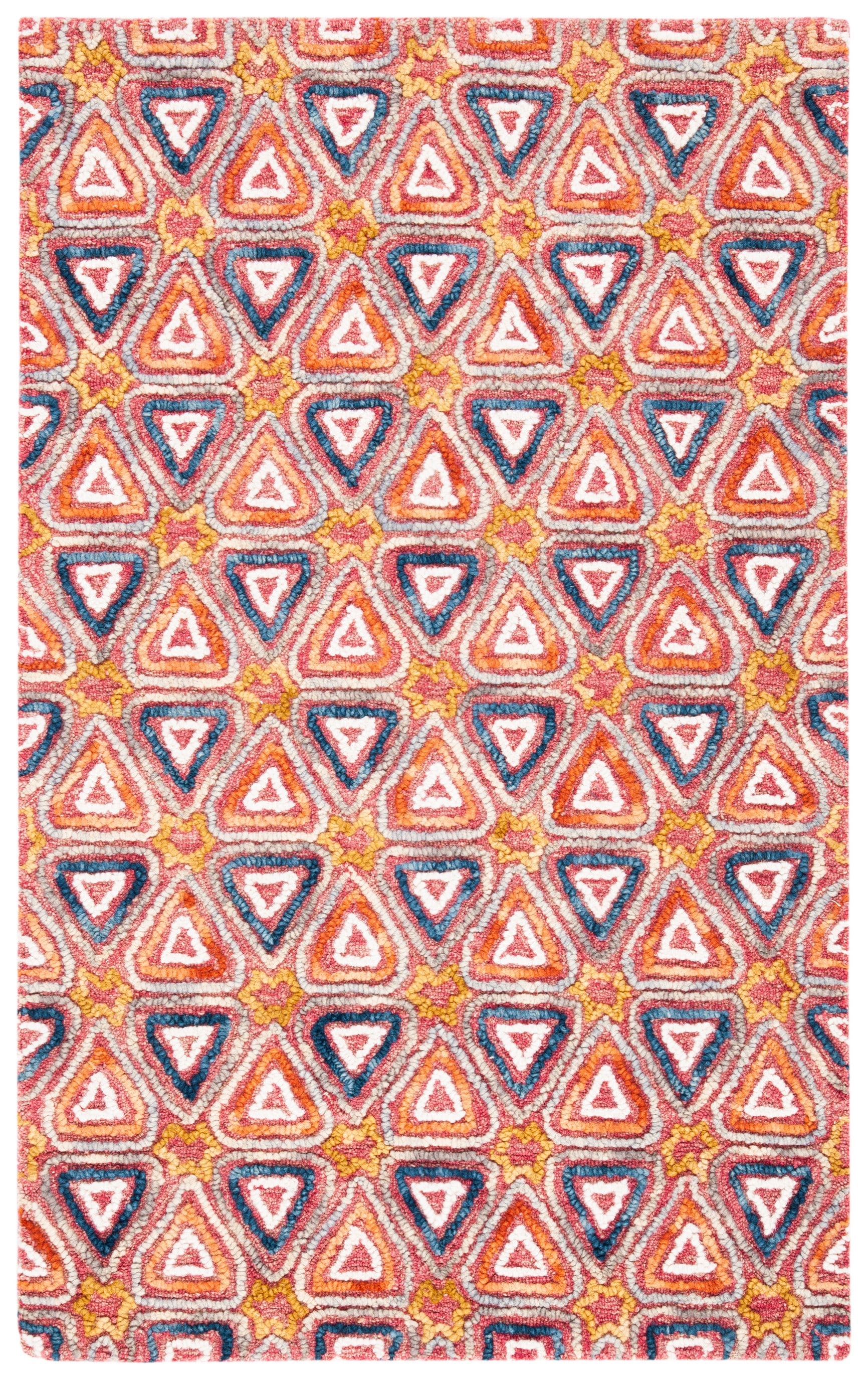 Hand-Tufted Red and Navy Wool 3' x 5' Geometric Area Rug