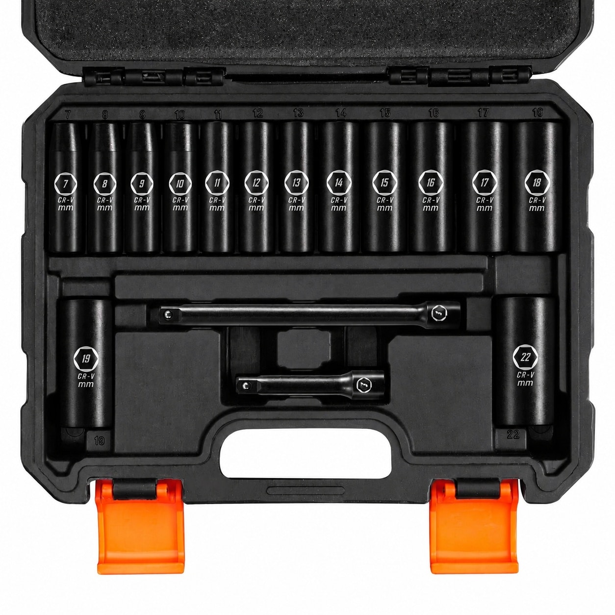 AKSCYZM  3/8 Drive Deep Impact Socket Set 16 Piece Metric Socket Set 7 to 22mm Includes 3 in 6 in Extension Bars 6 Point Design Cr V Steel Heavy