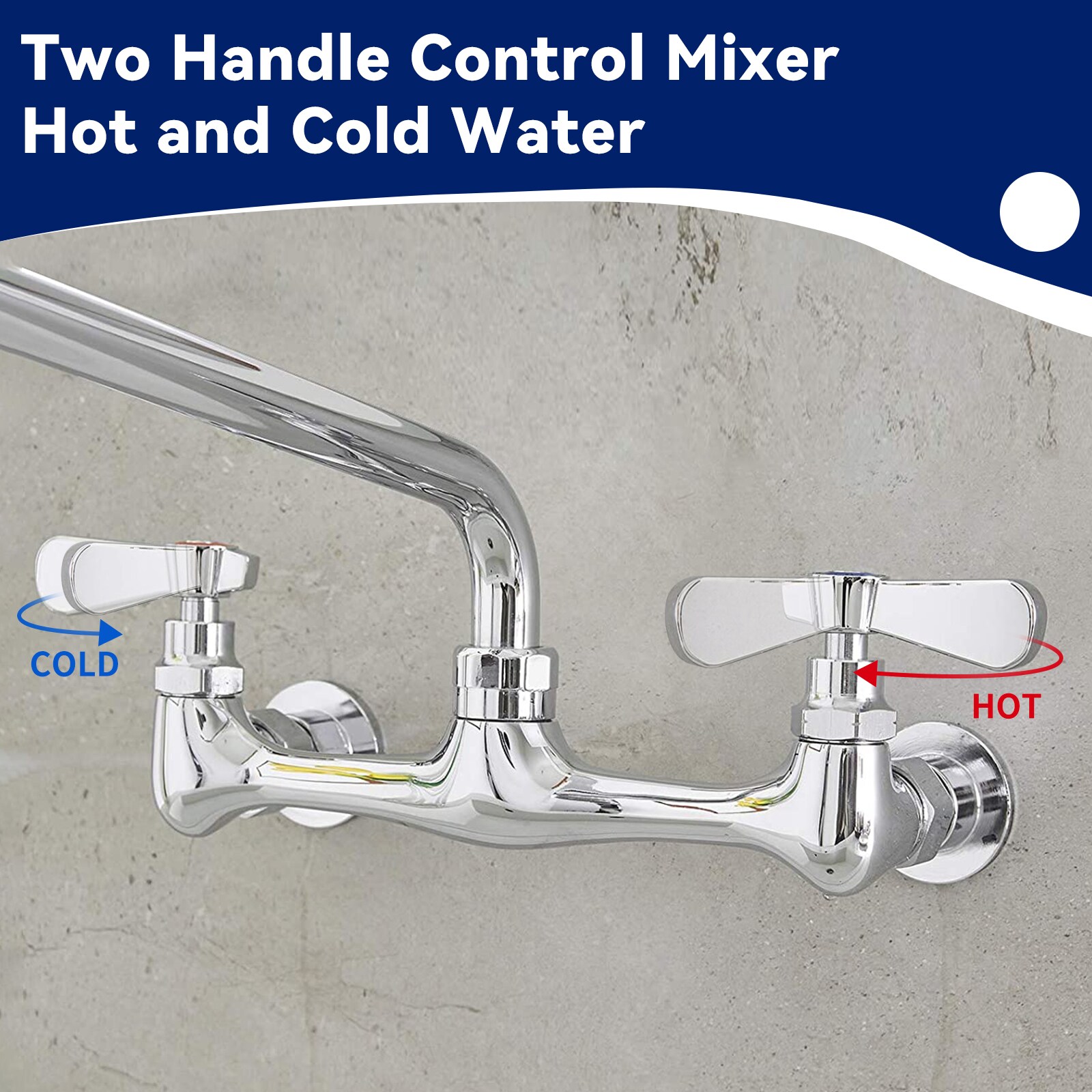 Polished Chrome Double Handle Wall Mount Kitchen Faucet with 12 Inch Swivel Spout
