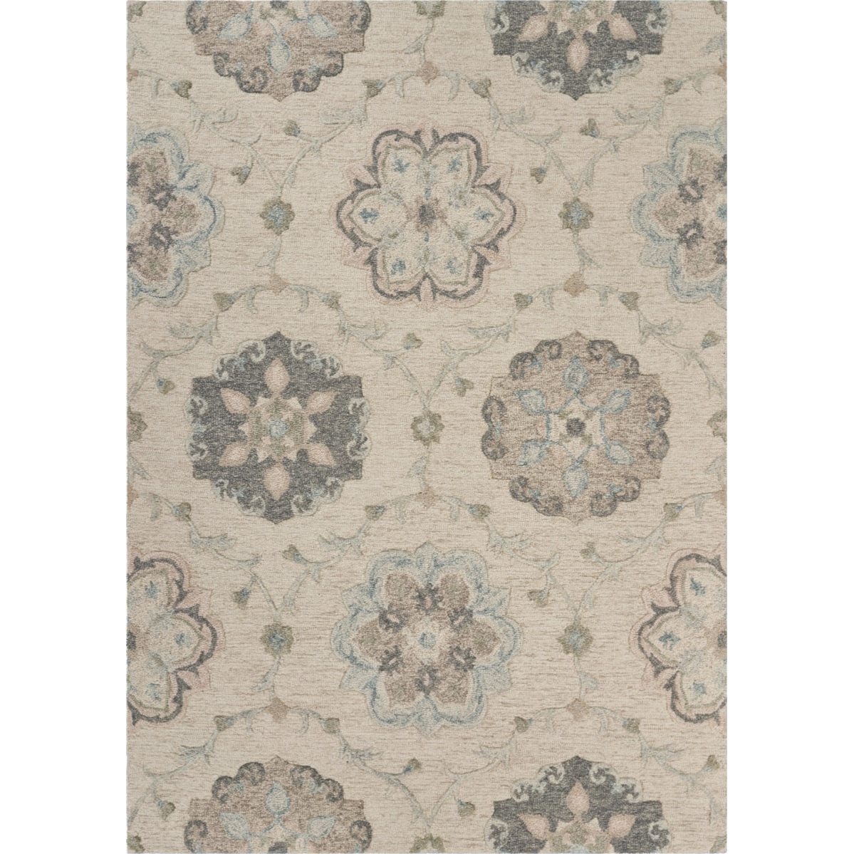 HomeRoots 4000396287 7 x 9 (ft) Tufted Wool Ivory Light Blue Rectangular Indoor Area rug