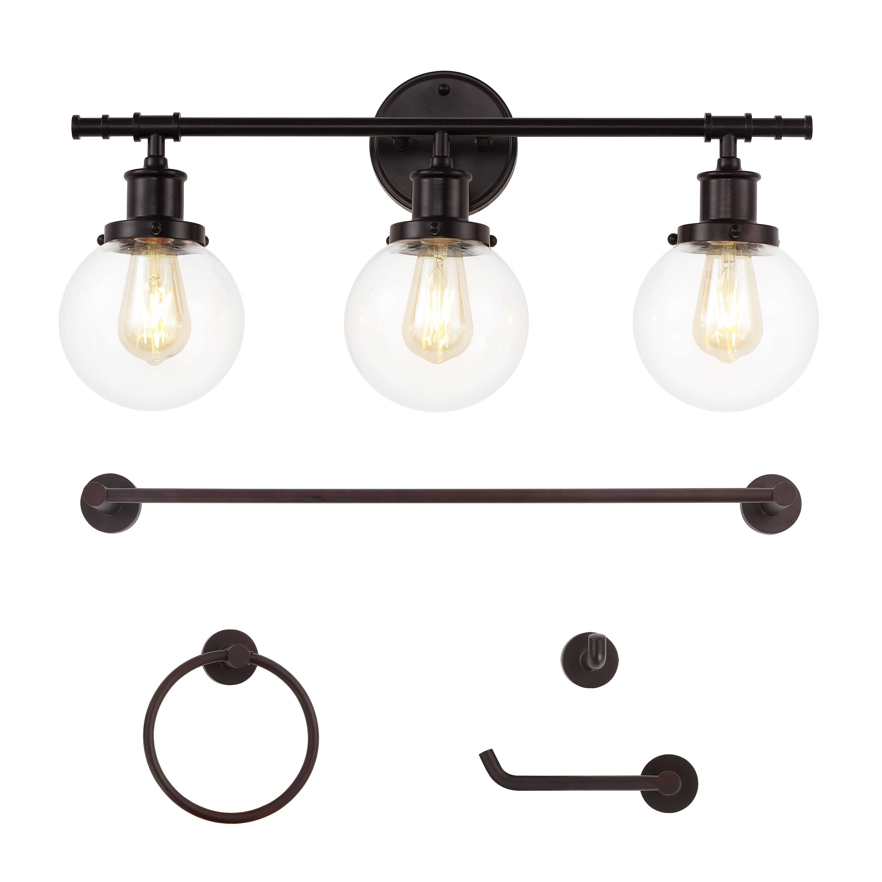 JONATHAN  Y JYL1504A Hugo Farmhouse Classic 5-Piece Vanity Light Set 24.5-in 3 -Light Oil-rubbed Black Farmhouse Vanity light