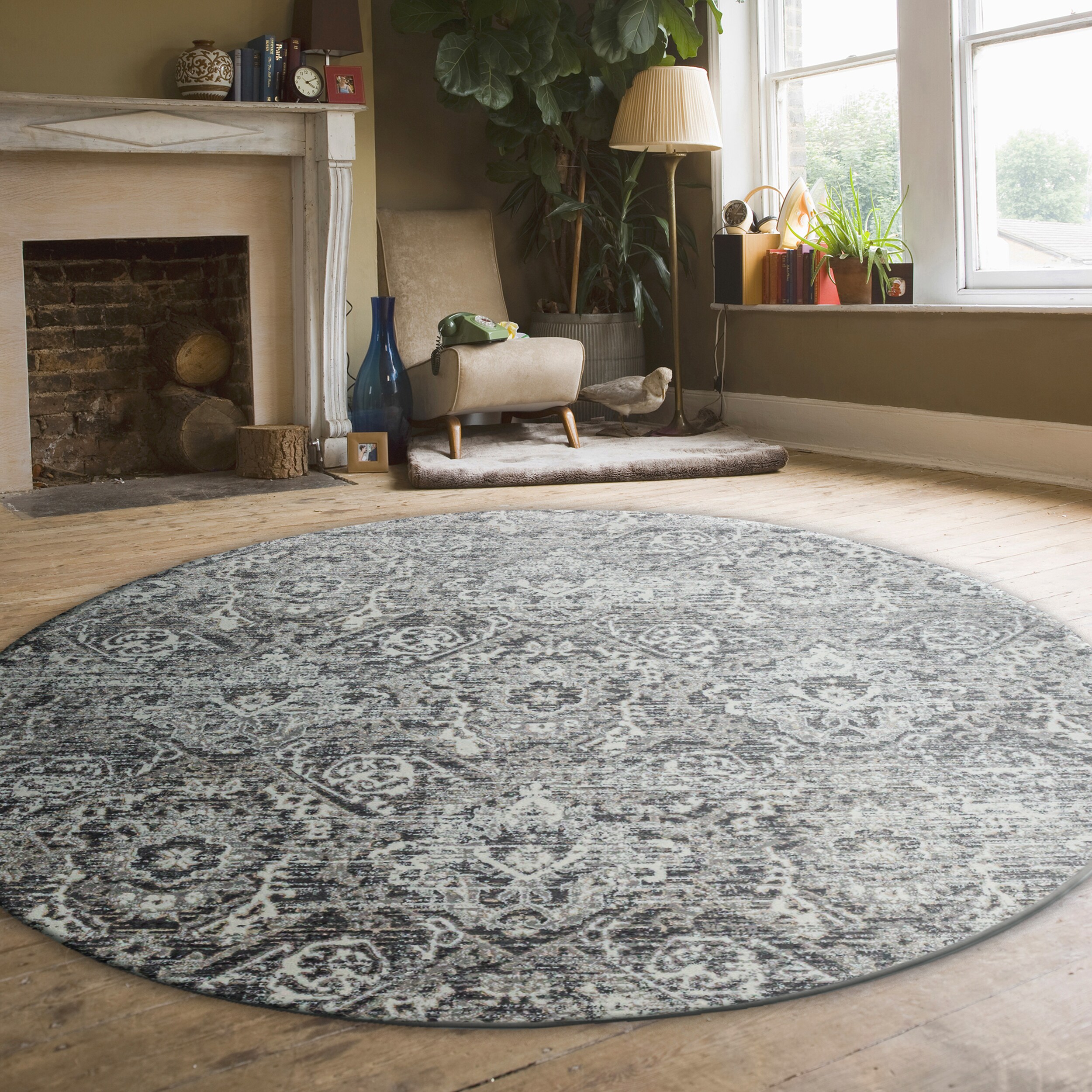 Radici USA 1244/1015/GREY Livigno 5 x 5 (ft) Loomed Polypropylene Grey Round Indoor Geometric Mid-Century Modern Area rug
