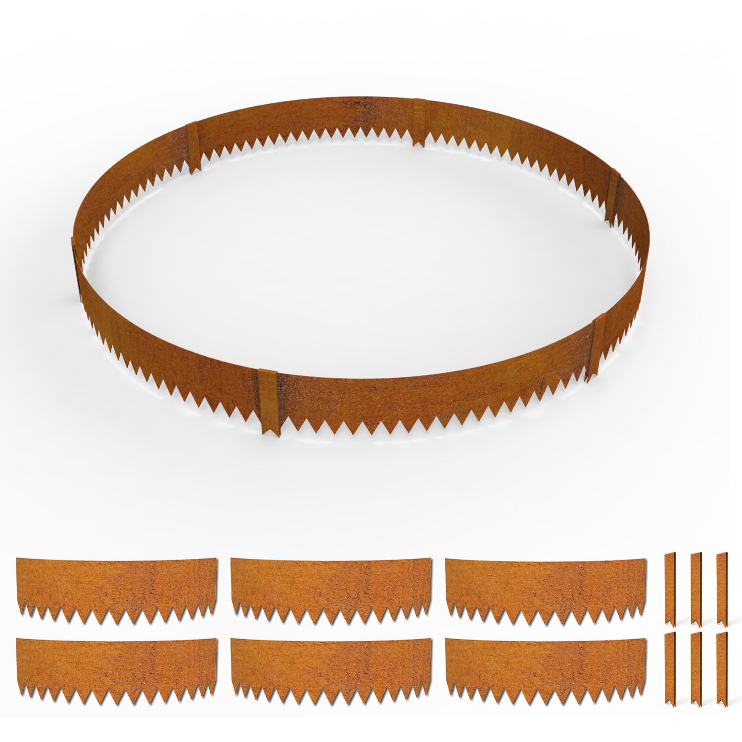 Afoxsos  Cor-Ten Steel Landscape Edging with Rust Patina Finish Circular Tree Ring Edging Kit 5 FT Diameter 6 in Tall Round Design No Manual