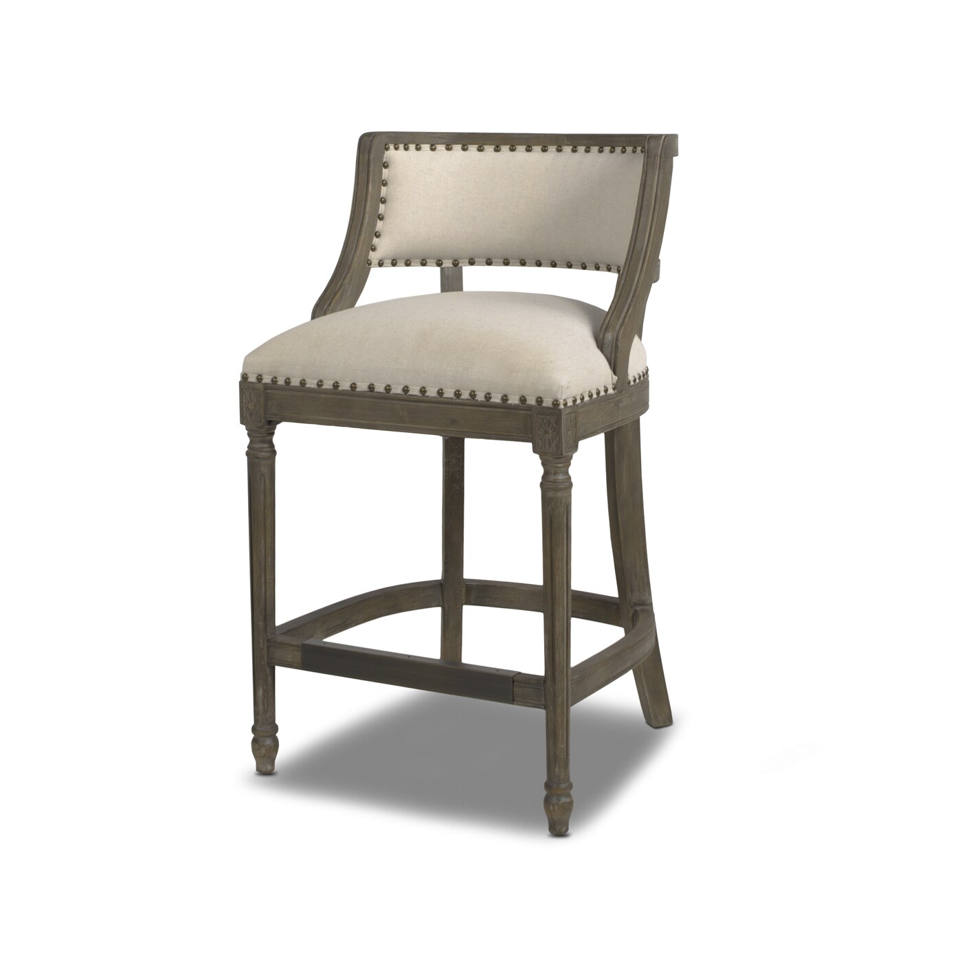 Elegant Light Beige Leather-Wrapped Bar Stool with Brass Accents