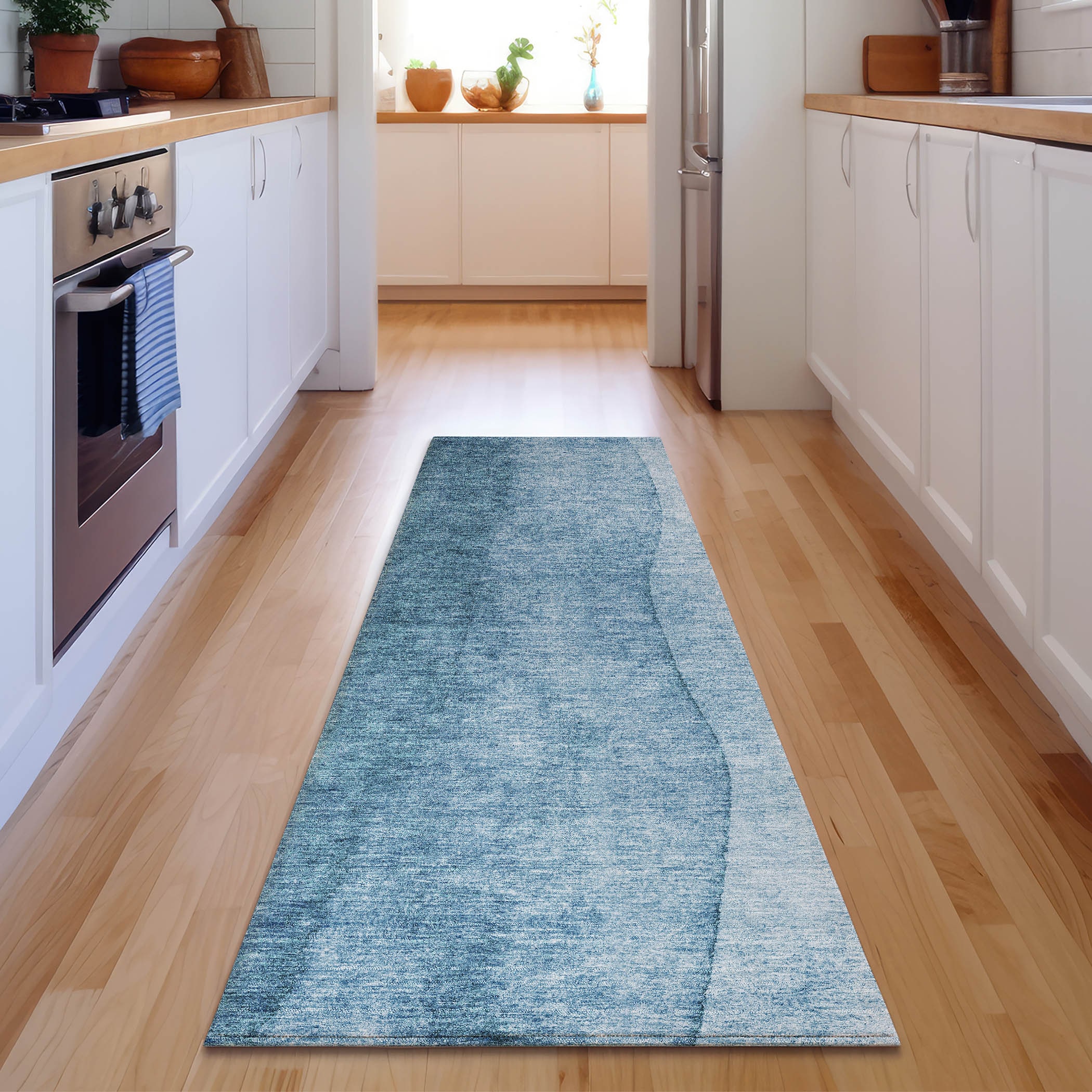 Addison Rugs AMF625BU2X8 Mayfield AMF625BU 2 x 7 (ft) Polyester Blue Rectangular Indoor Ombre Machine washable Runner rug